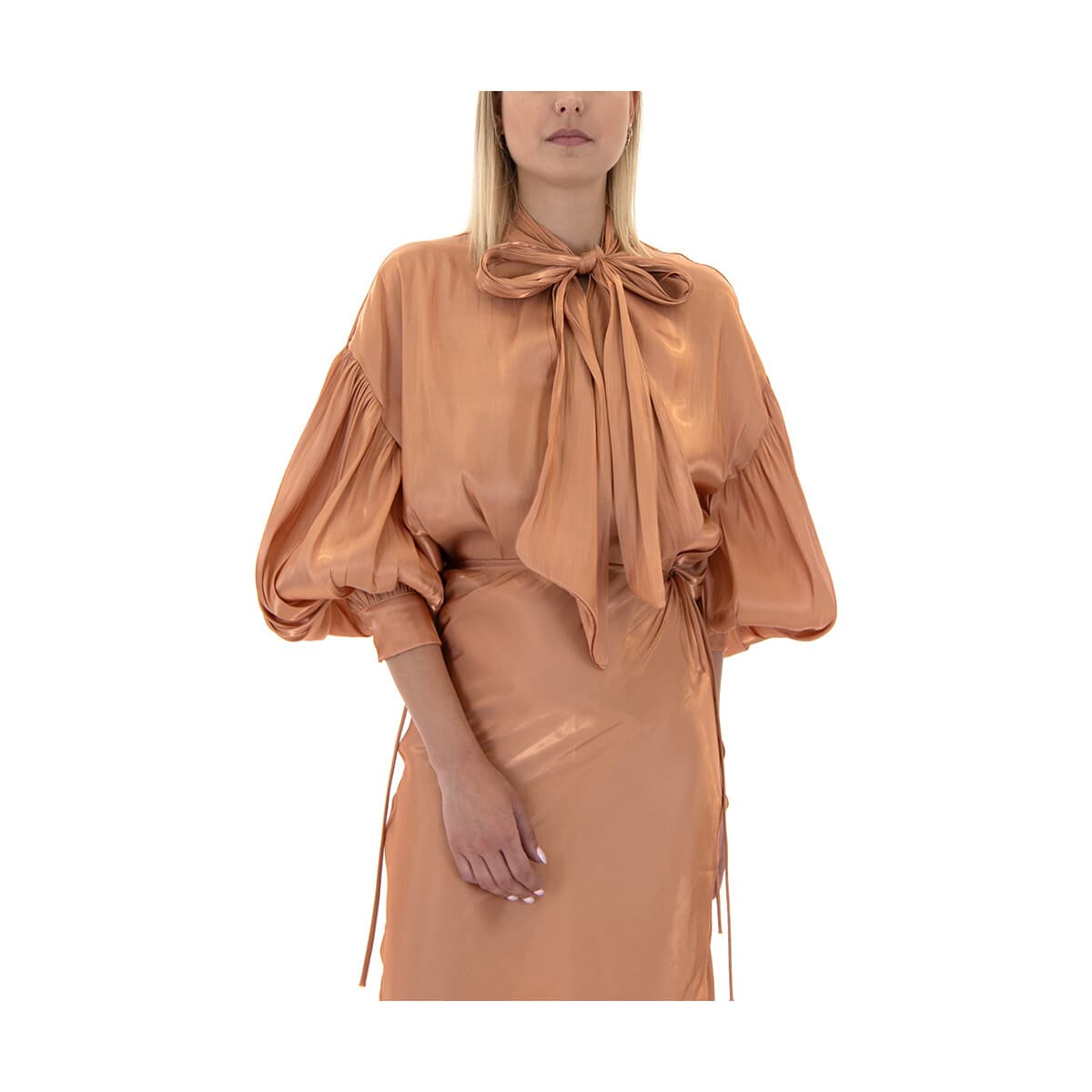 Μπλουζάκια με μακριά μανίκια My T Wearables TIE NECK LONGSLEEVE COMFORT FIT BLOUSE WOMEN