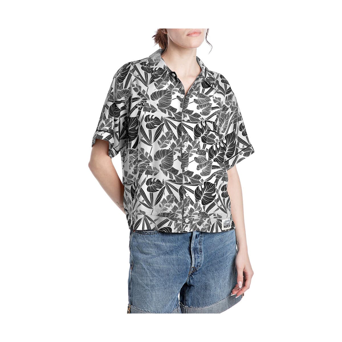 Πουκάμισα Replay PRINTED SHORTSLEEVE OVERSIZE FIT SHIRT WOMEN