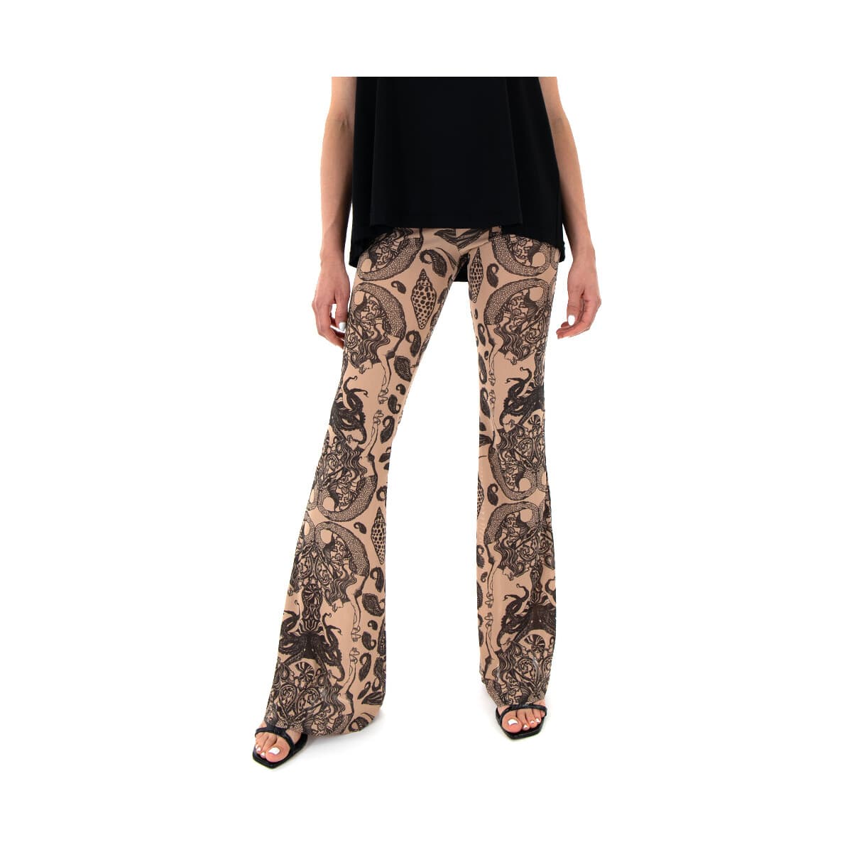 Παντελόνια My T Wearables PRINTED ELASTIC MID WAIST FLARE FIT PANTS WOMEN