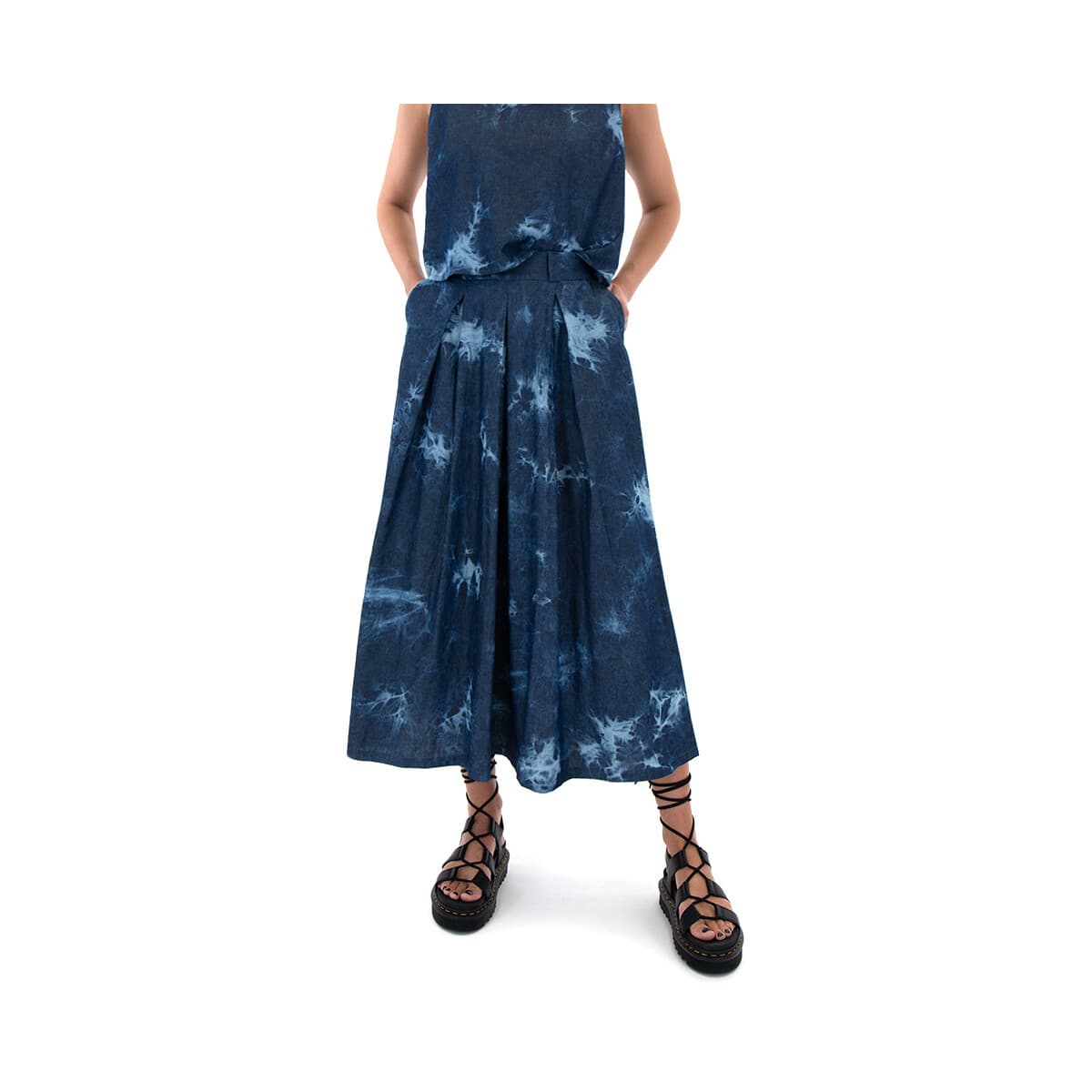 Κοντές Φούστες Namaste BRIANNA DENIM PRINTED ELASTIC WAIST MIDI SKIRT WOMEN
