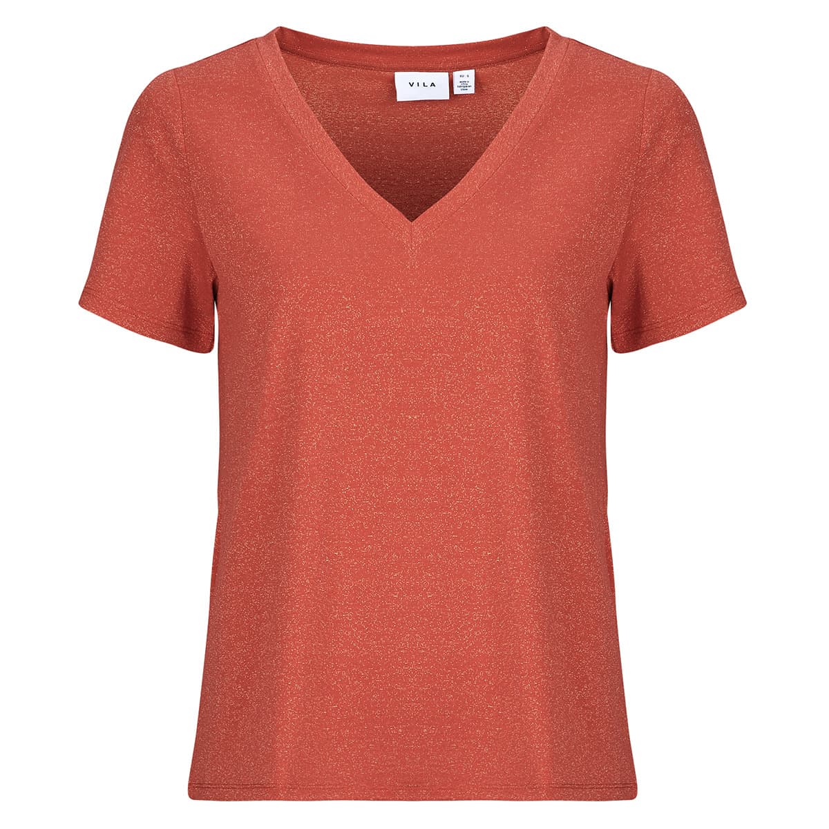 T-shirt με κοντά μανίκια Vila VILUXI GLITTER V-NECK