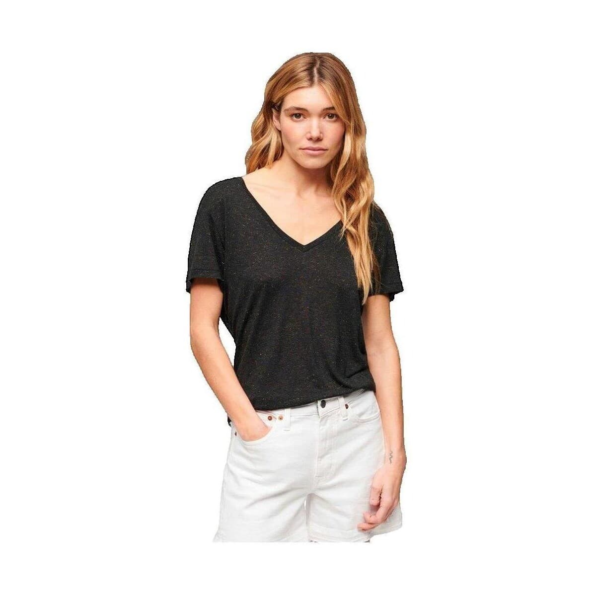 T-shirt με κοντά μανίκια Superdry T-shirt Studios Slub brodé col V femme