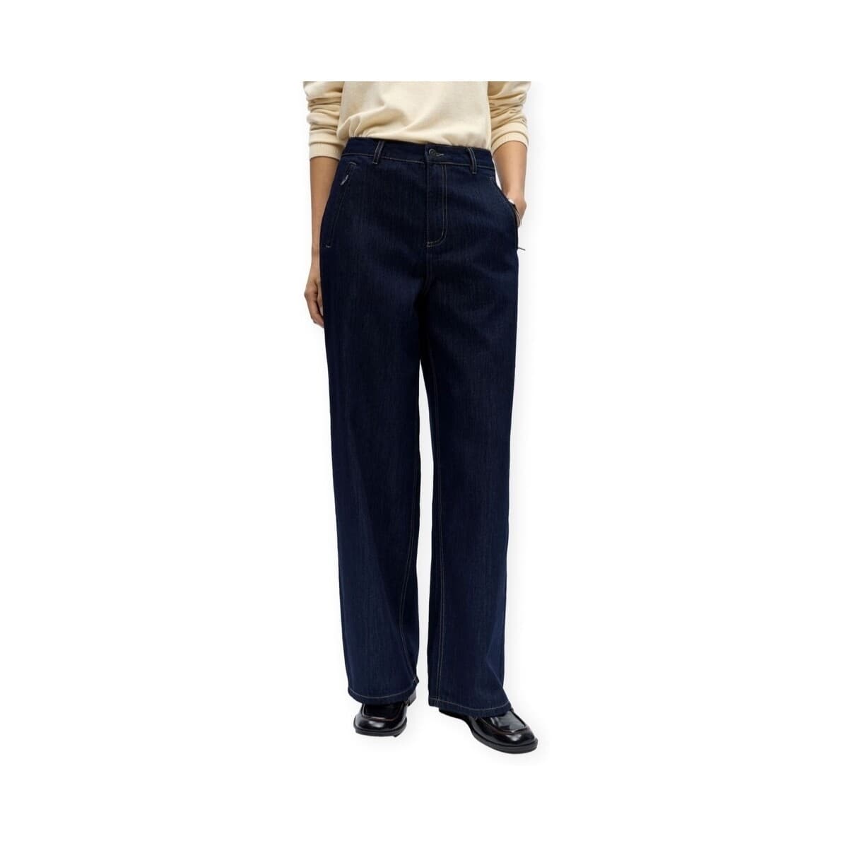 φαρδιά / καμπάνα Object Carly MW LO Jeans - Dark Blue Denim