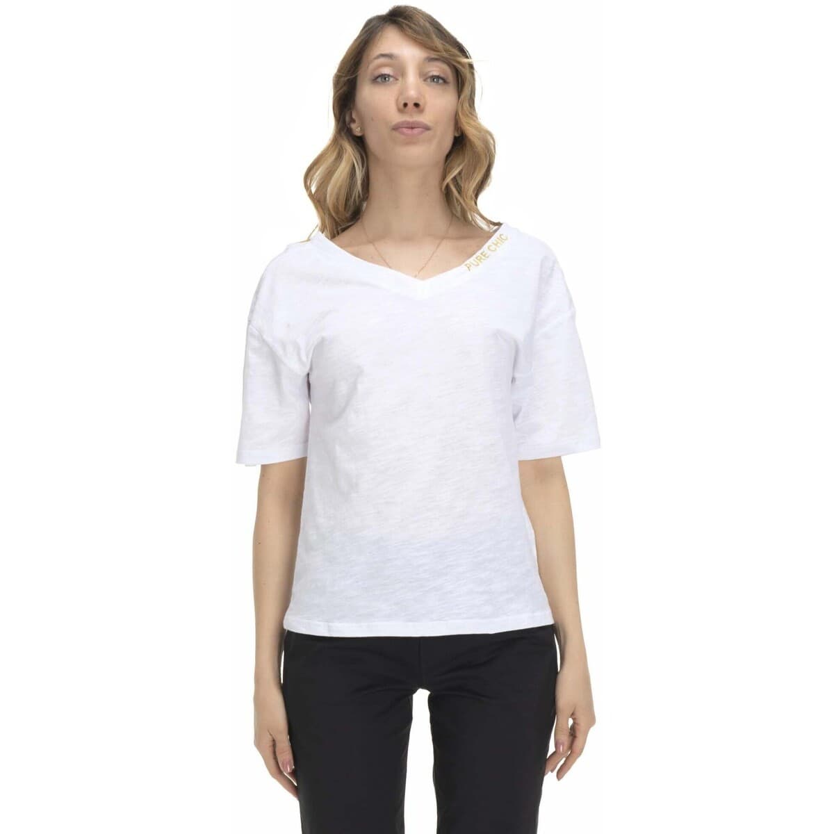 T-shirt με κοντά μανίκια Leone 1947 Woman V Neck Earth Tones