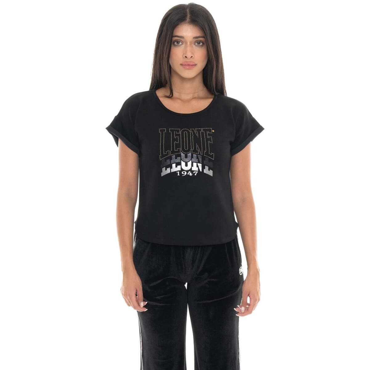 T-shirt με κοντά μανίκια Leone 1947 Woman T-Shirt Short Sleeves Gold Studs