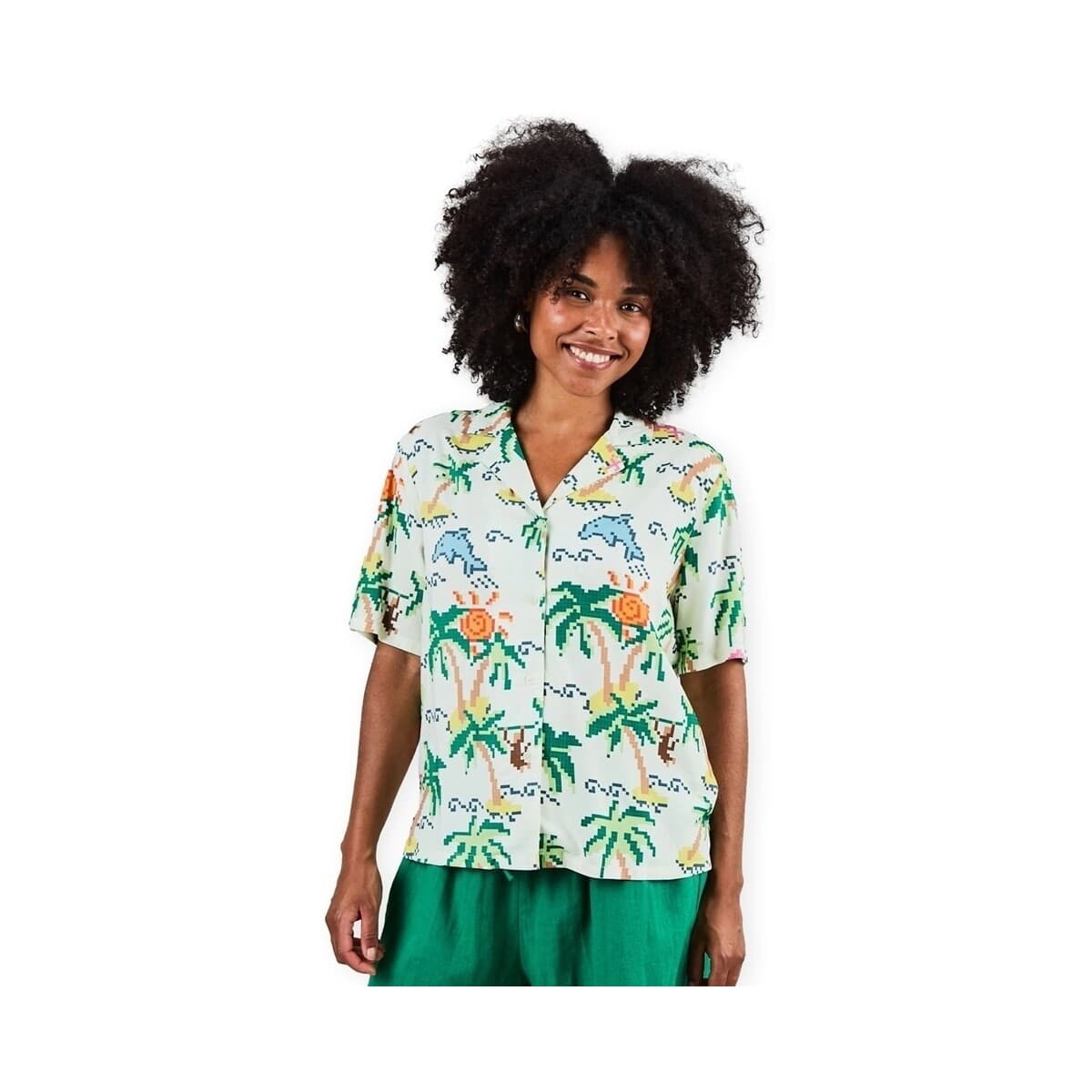 Πουκάμισα Brava Fabrics Tropical Pixel Aloha Blouse - Ecru