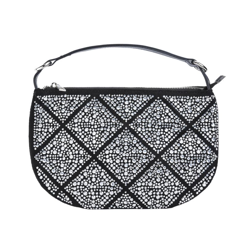 Υφασμάτινη Τσάντα Χειρός με Στρας - Μαύρο