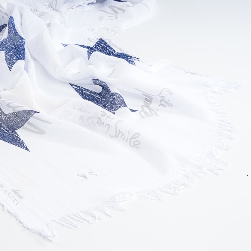 Φουλάρι Με Βαμβάκι, Άσπρο Με Μπλε Αστέρια