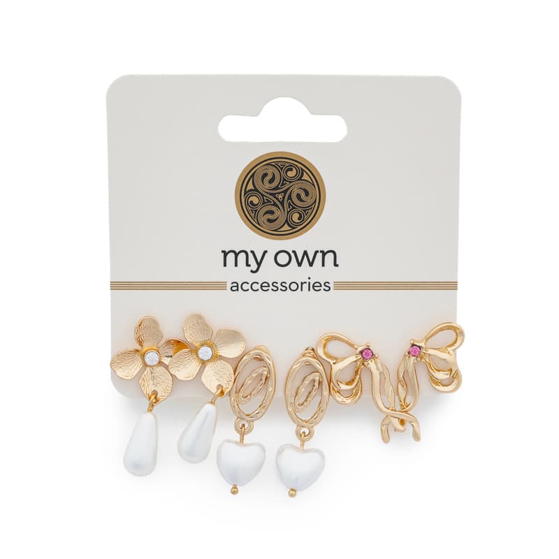 Σετ Χρυσά Σκουλαρίκια με Κρεμαστές Πέρλες