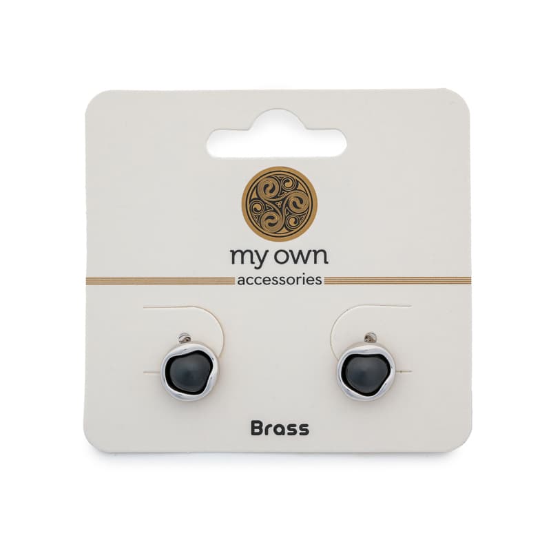 Σκουλαρίκια με Μαύρη Πέτρα από Ορείχαλκο