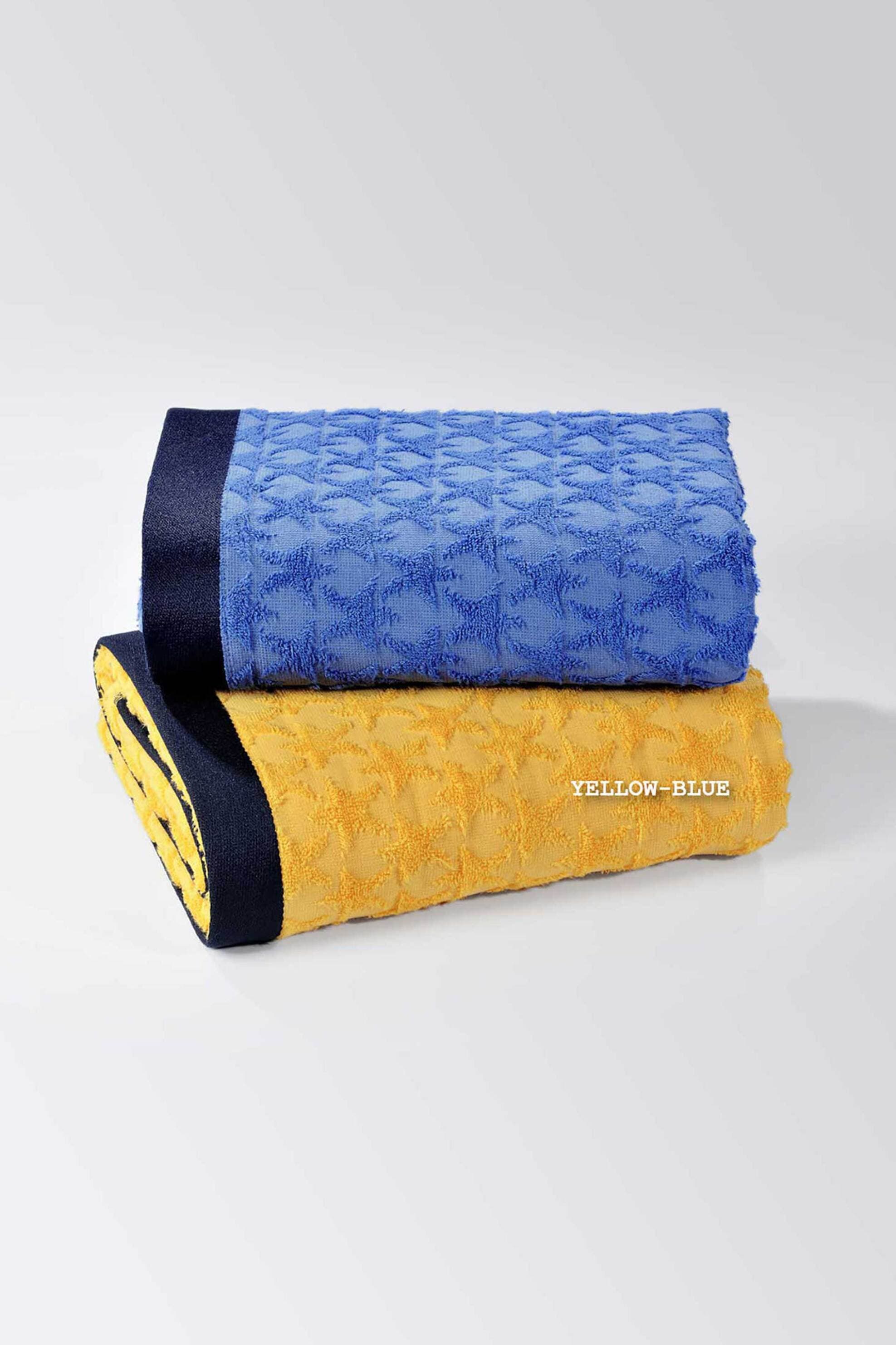 DOWN TOWN Home πετσέτα θαλάσσης με ανάγλυφο σχέδιο "Stars Yellow/Blue" 90 x 180 cm