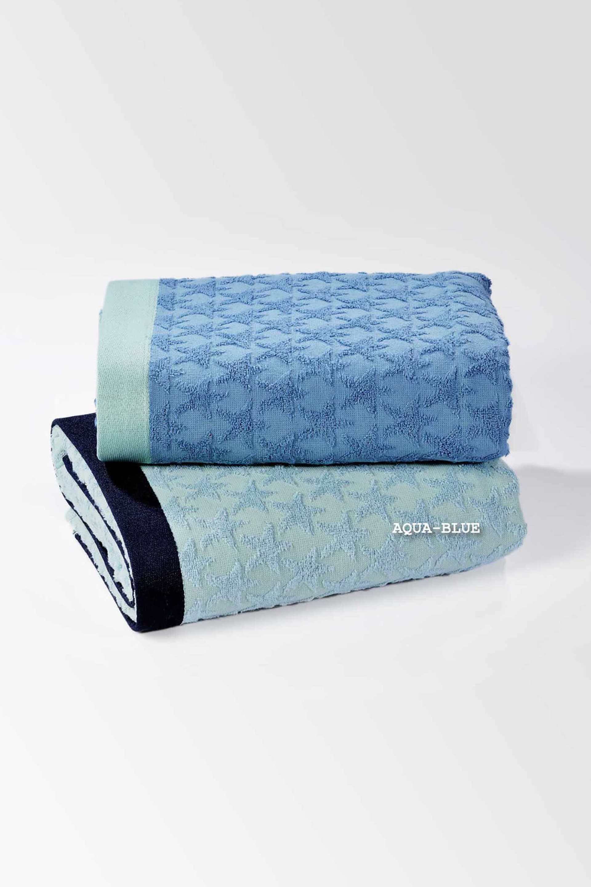 DOWN TOWN Home πετσέτα θαλάσσης με ανάγλυφο σχέδιο "Stars Aqua/Blue" 90 x 180 cm