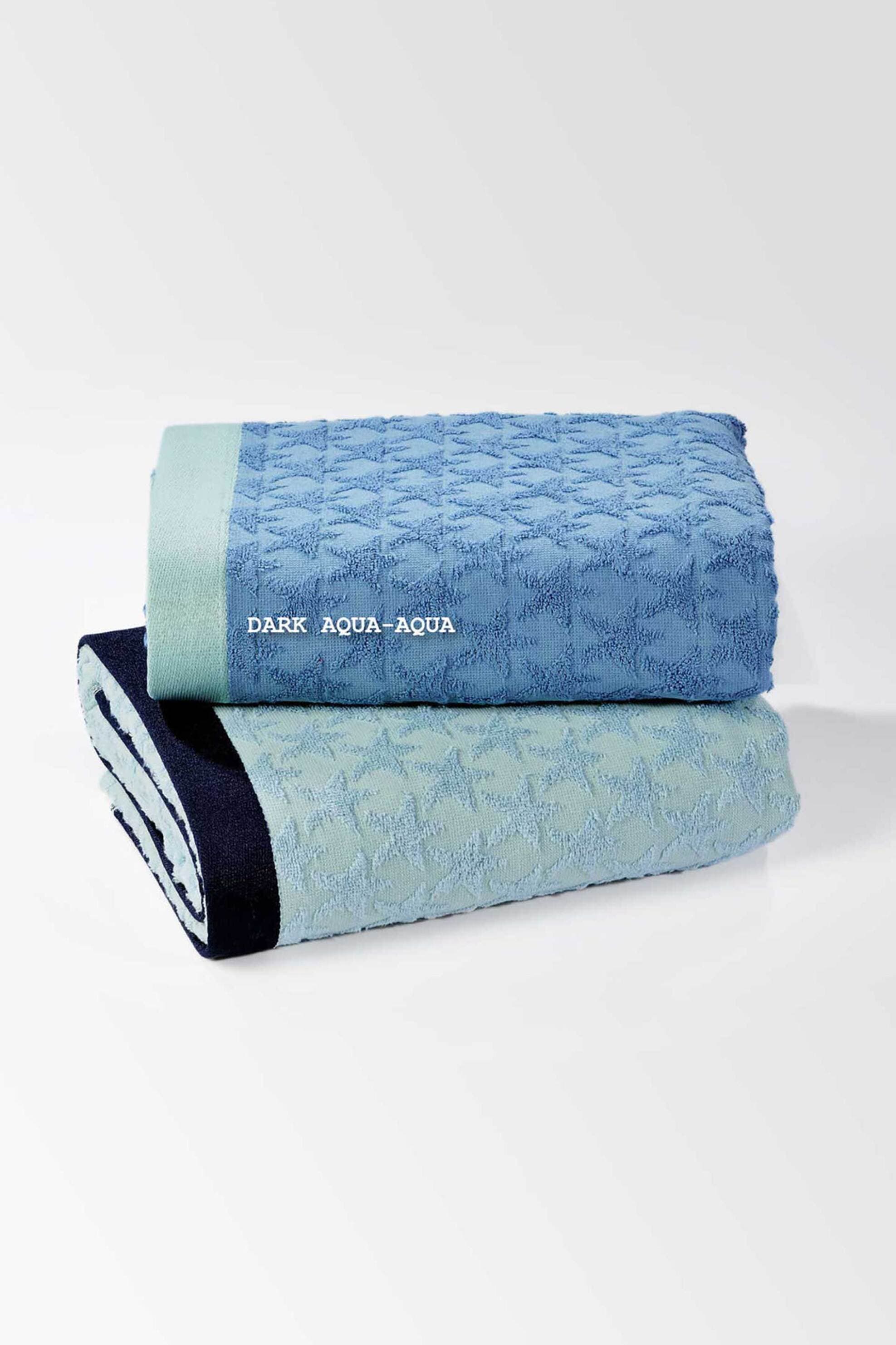 DOWN TOWN Home πετσέτα θαλάσσης με ανάγλυφο σχέδιο "Stars Dark Aqua/Aqua" 90 x 180 cm