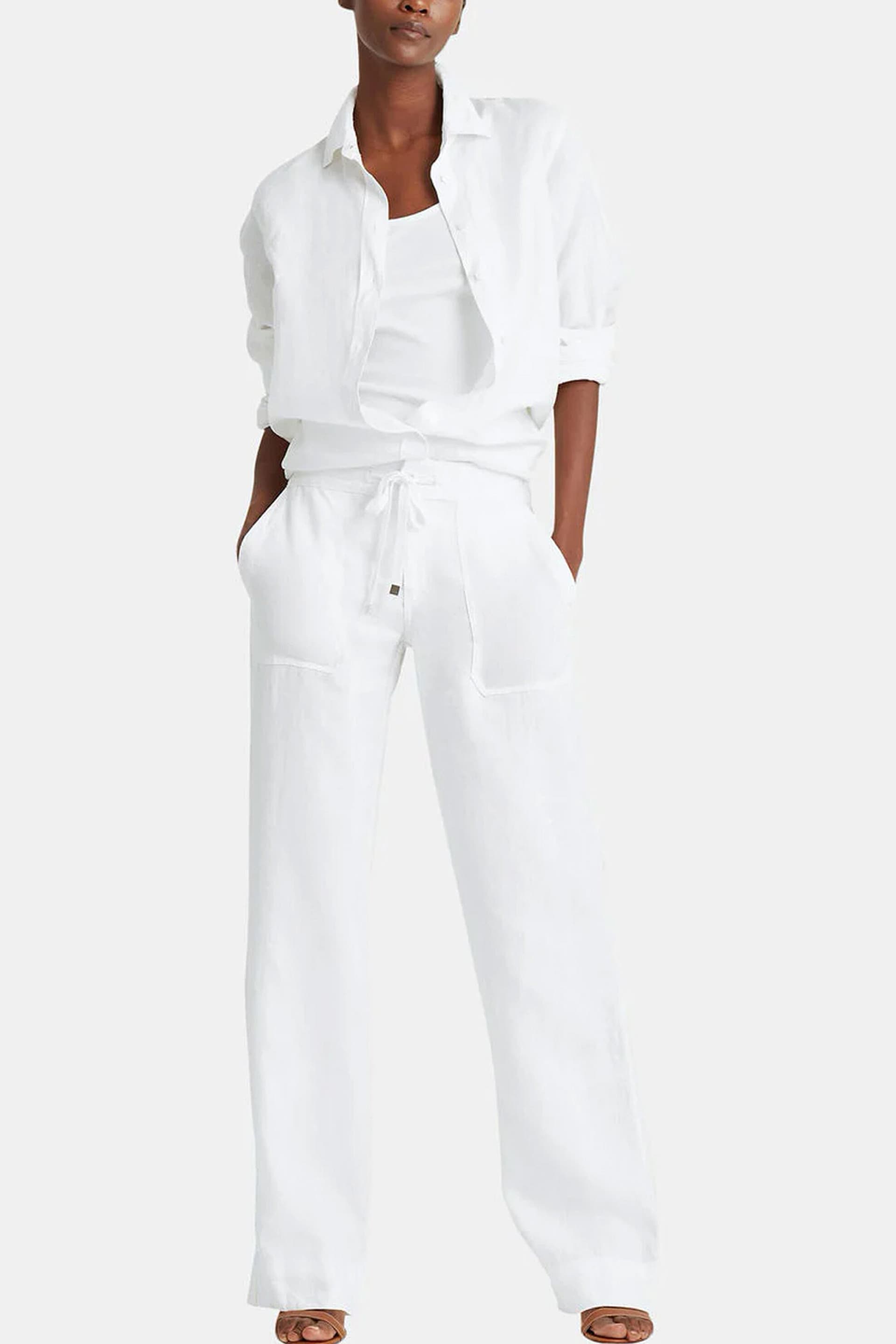 Lauren Ralph Lauren γυναικείο λινό παντελόνι μονόχρωμο "Linen Wide-Leg Trouser" | 40