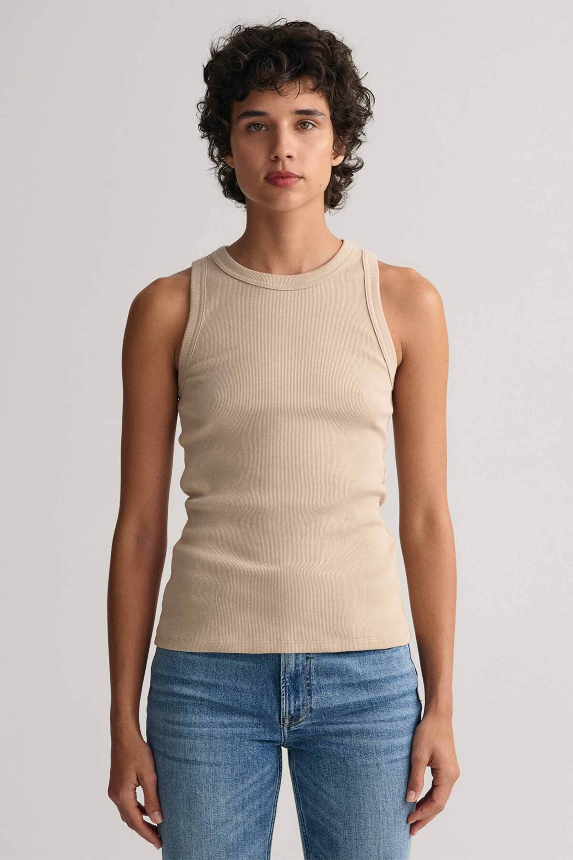 Gant γυναικείο αμάνικο τοπ ribbed μονόχρωμο Slim Fit | M