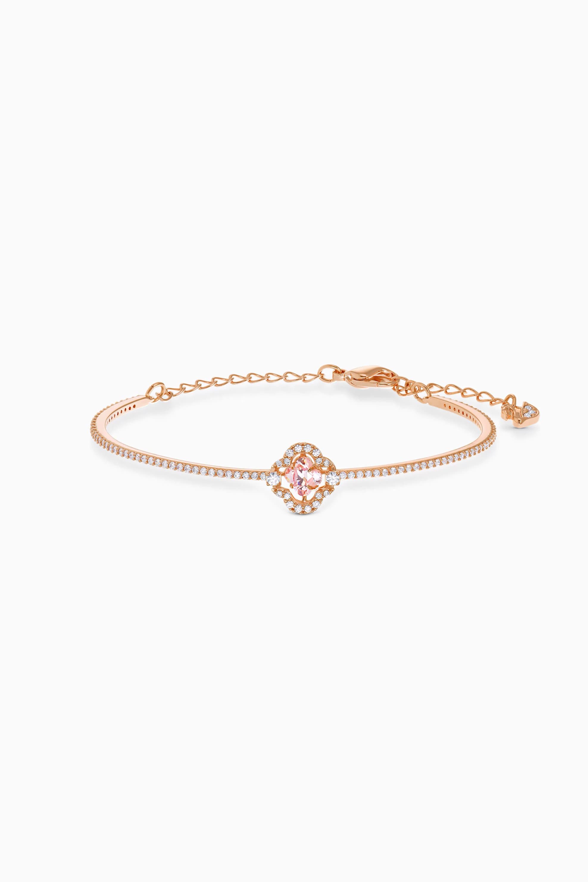 Swarovski Sparkling Dance Clover Bangle, Pink, Rose-gold tone plated