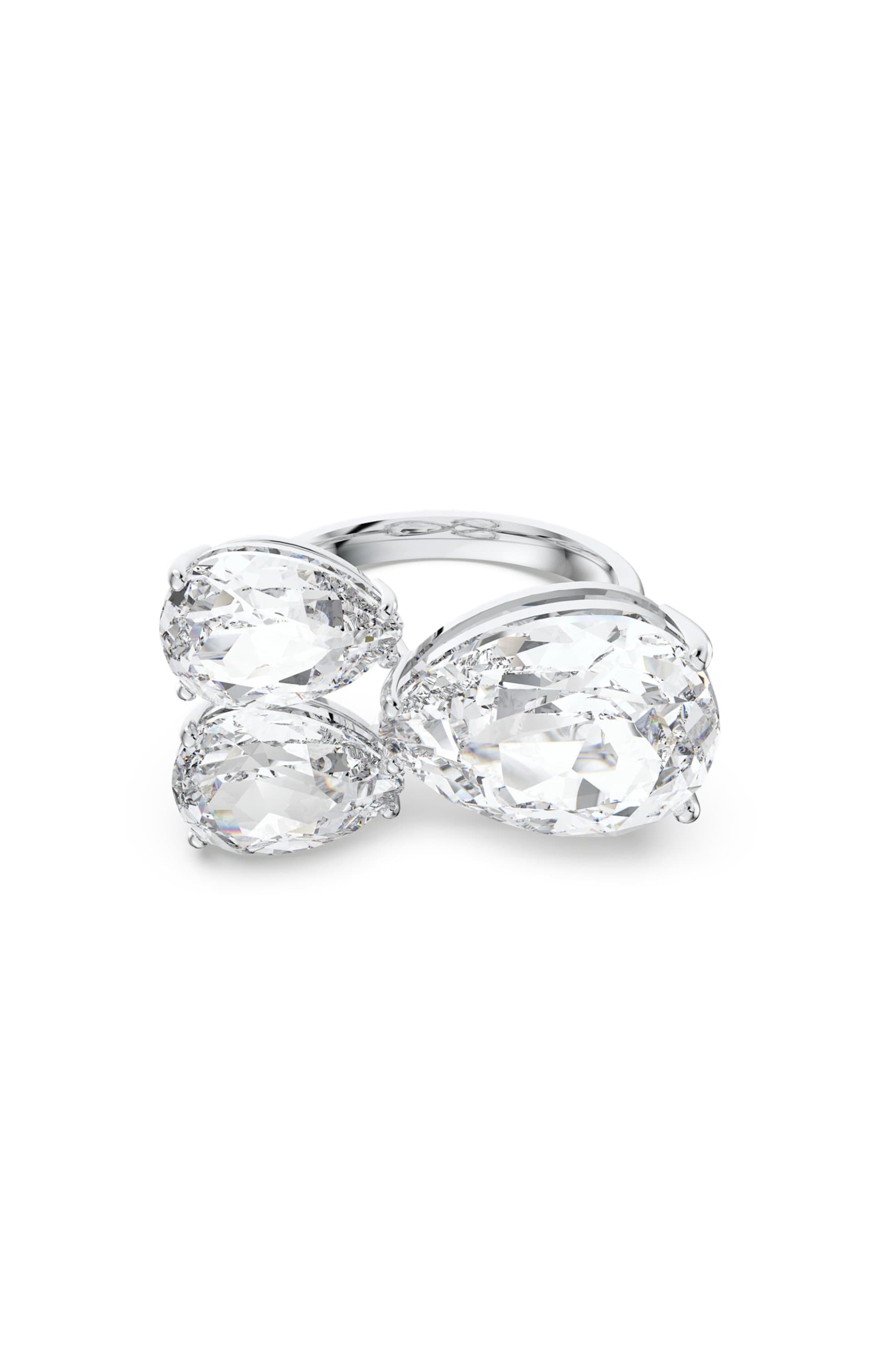 Swarovski Millenia Cocktail Ring Pear Cut Crystals, White, Rhodium Plated