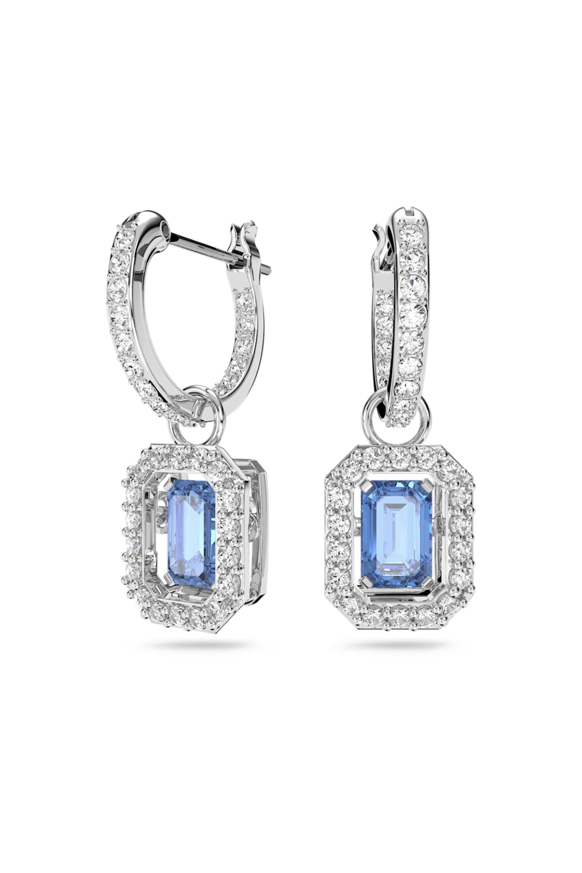 Swarovski Millenia Earrings Octagon Cut Swarovski Zirconia, Blue, Rhodium Plated