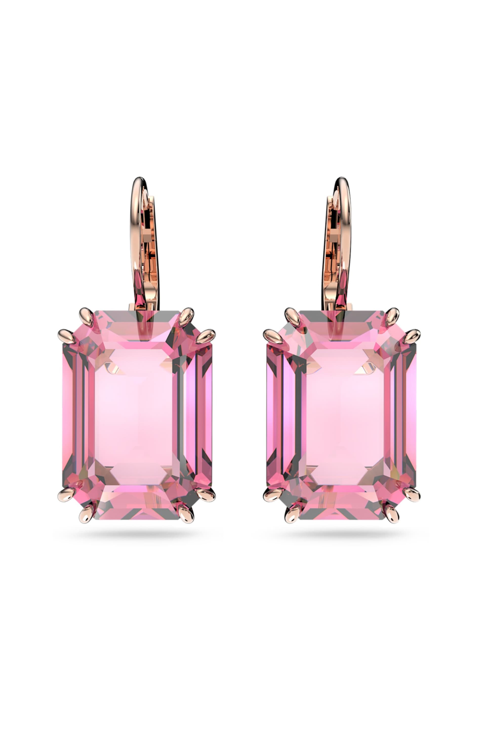 Swarovski γυναικεία σκουλαρίκια-σταγόνα οκταγωνική κοπή, ροζ, επιμετάλλωση σε ροζ χρυσαφί τόνο "Millenia"
