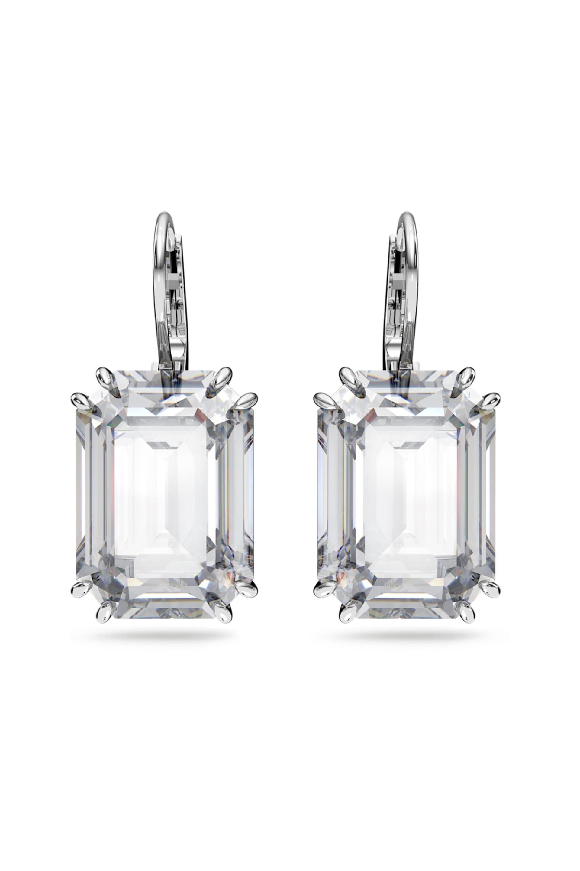 Swarovski γυναικεία σκουλαρίκια-σταγόνα οκταγωνική κοπή, λευκά, επιμετάλλωση ροδίου "Millenia"