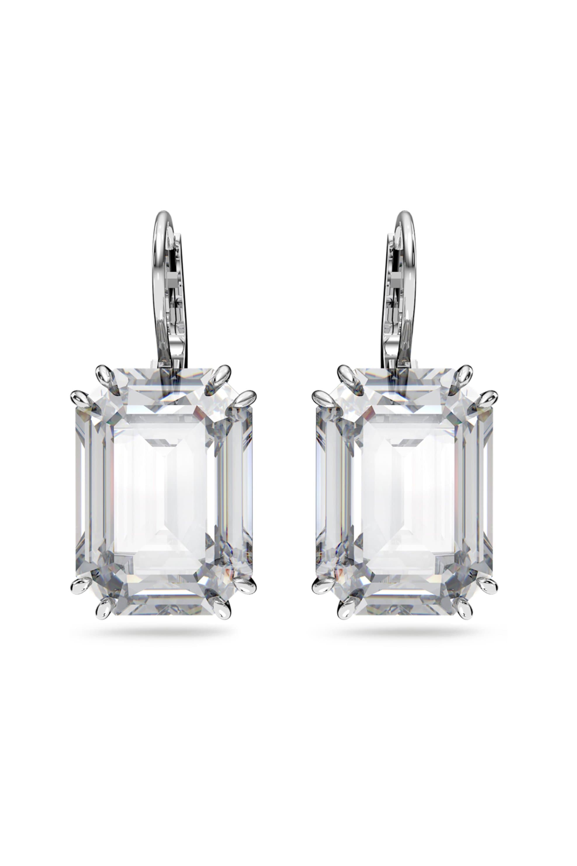 Swarovski γυναικεία σκουλαρίκια-σταγόνα οκταγωνική κοπή, λευκά, επιμετάλλωση ροδίου "Millenia"