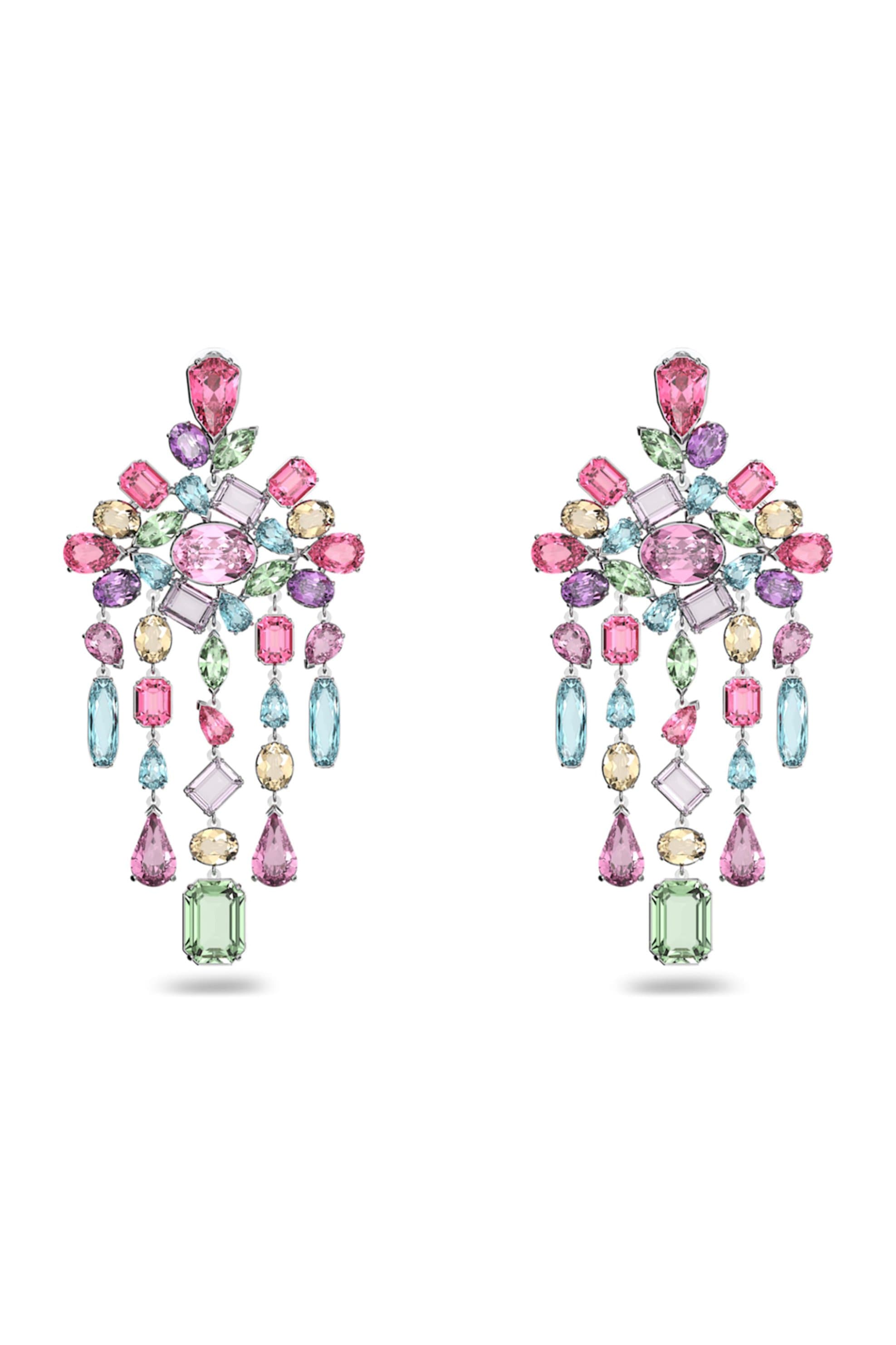 Swarovski γυναικεία σκουλαρίκια με κλιπ μείξη κοπών, κρεμαστά σκουλαρίκια, πολύχρωμα, επιμετάλλωση ροδίου "Gema"