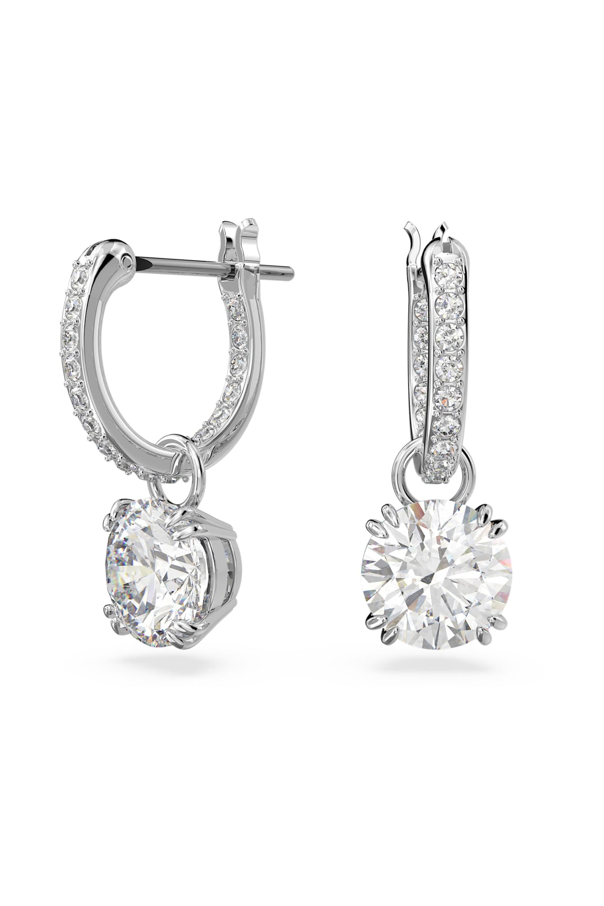 Swarovski γυναικεία σκουλαρίκια σταγόνα στρογγυλή κοπή, λευκά, επιμετάλλωση ροδίου "Constella"