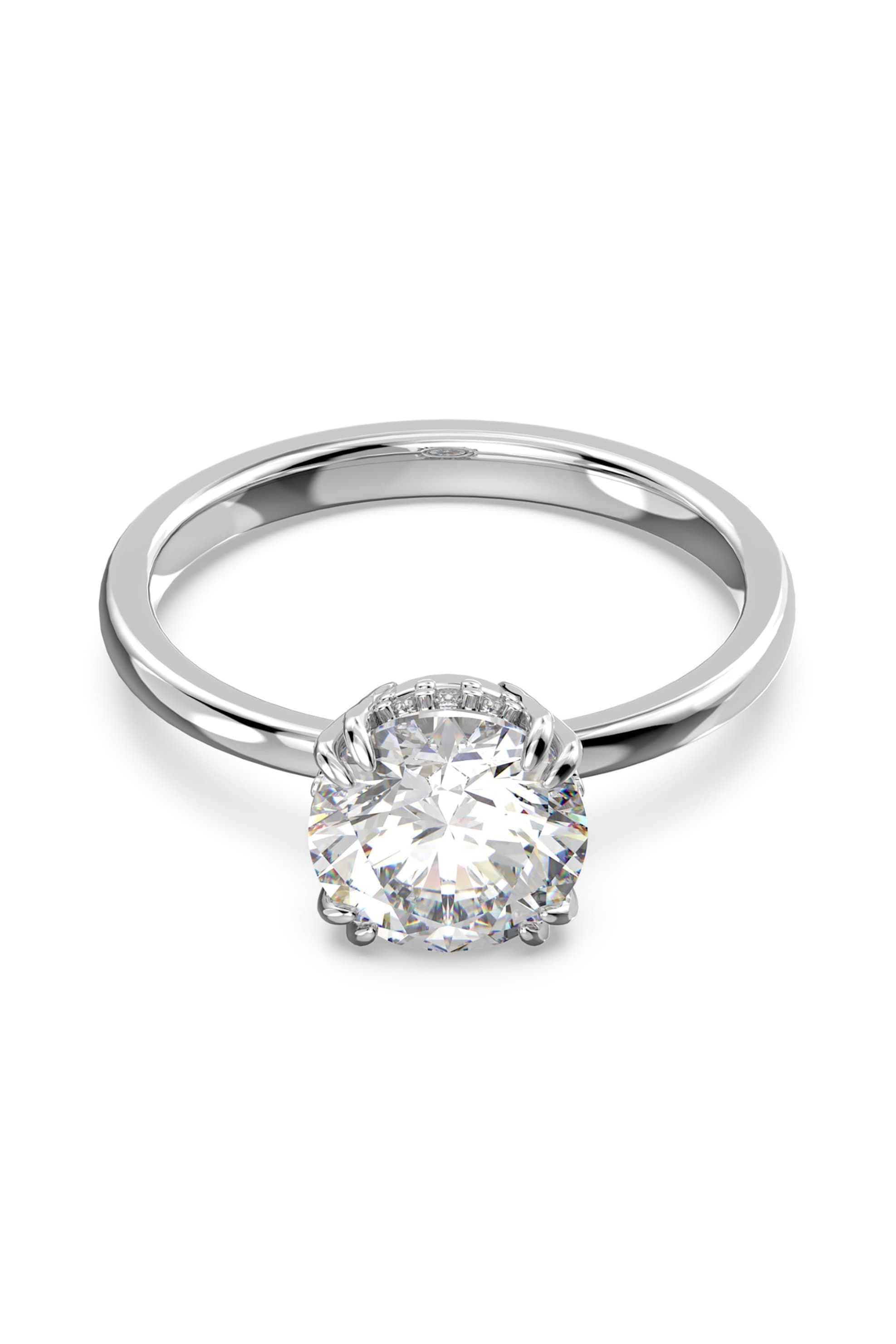 Swarovski γυναικείο δαχτυλίδι κοκτέιλ κοπή princess, λευκό, επιμετάλλωση ροδίου "Constella" (55)