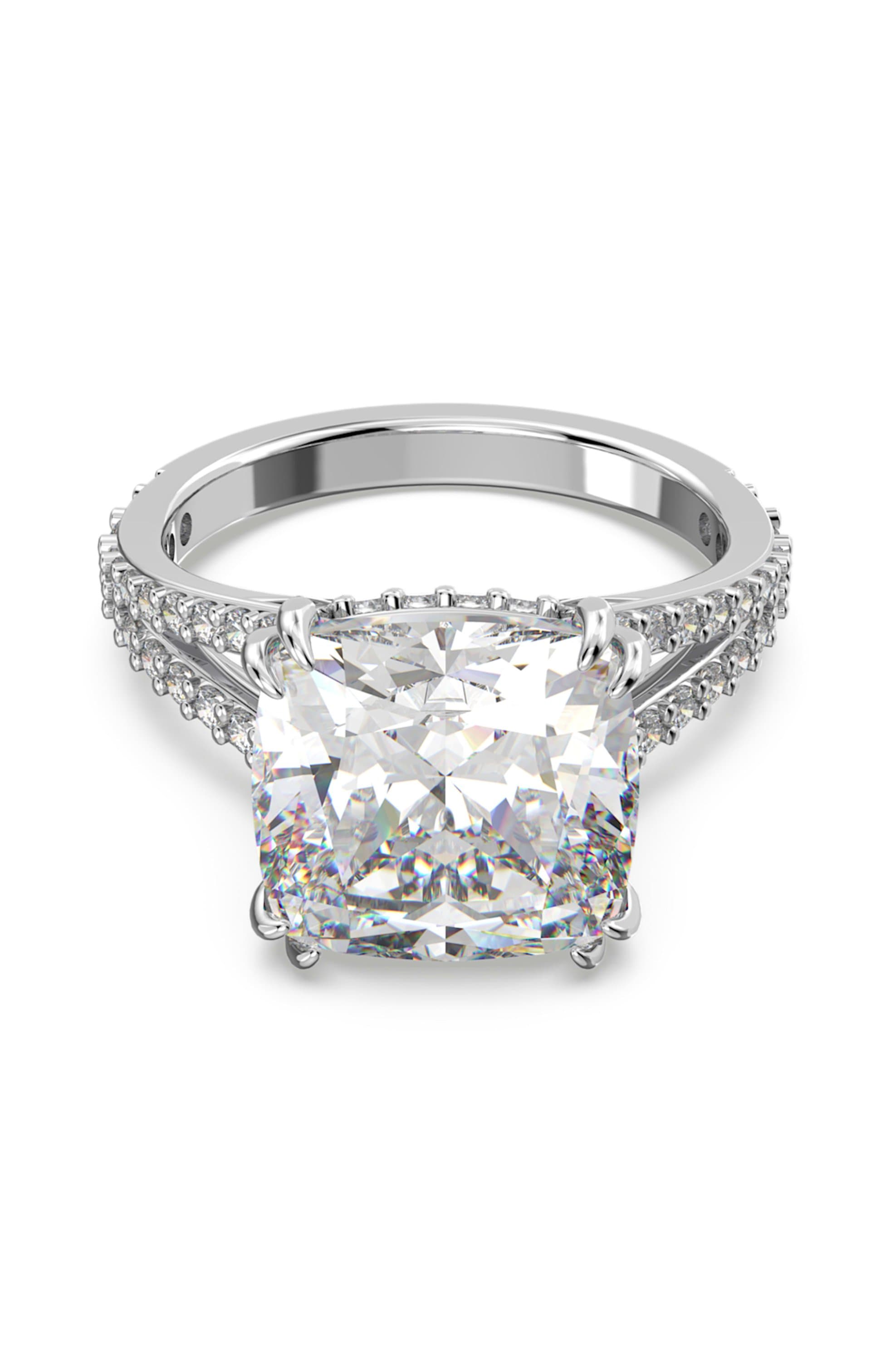 Swarovski γυναικείο δαχτυλίδι κοκτέιλ τετράγωνη κοπή, λευκό, επιμετάλλωση ροδίου "Constella"