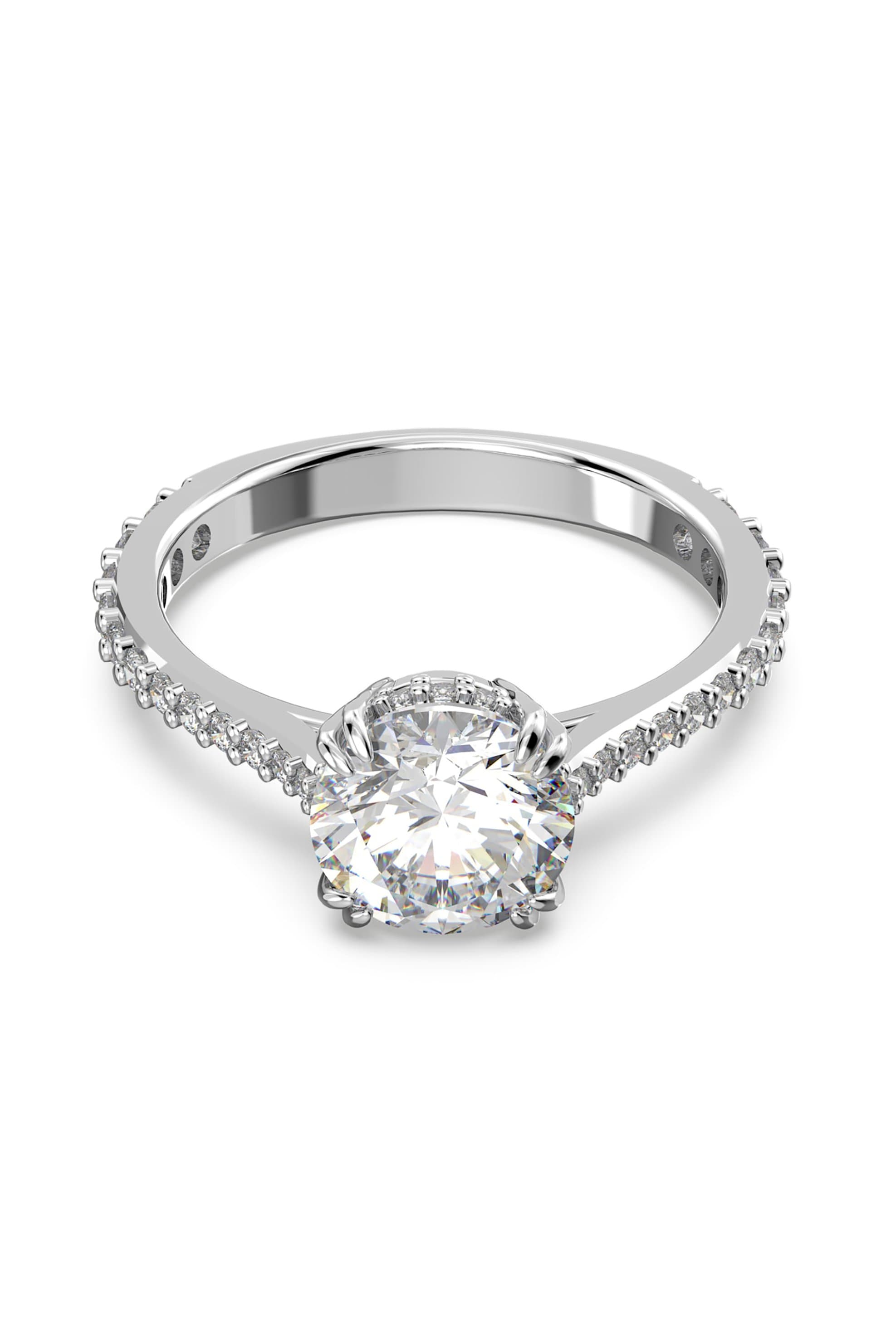 Swarovski γυναικείο δαχτυλίδι κοκτέιλ, κοπή princess pavé, λευκό, επιμετάλλωση ροδίου "Constella"