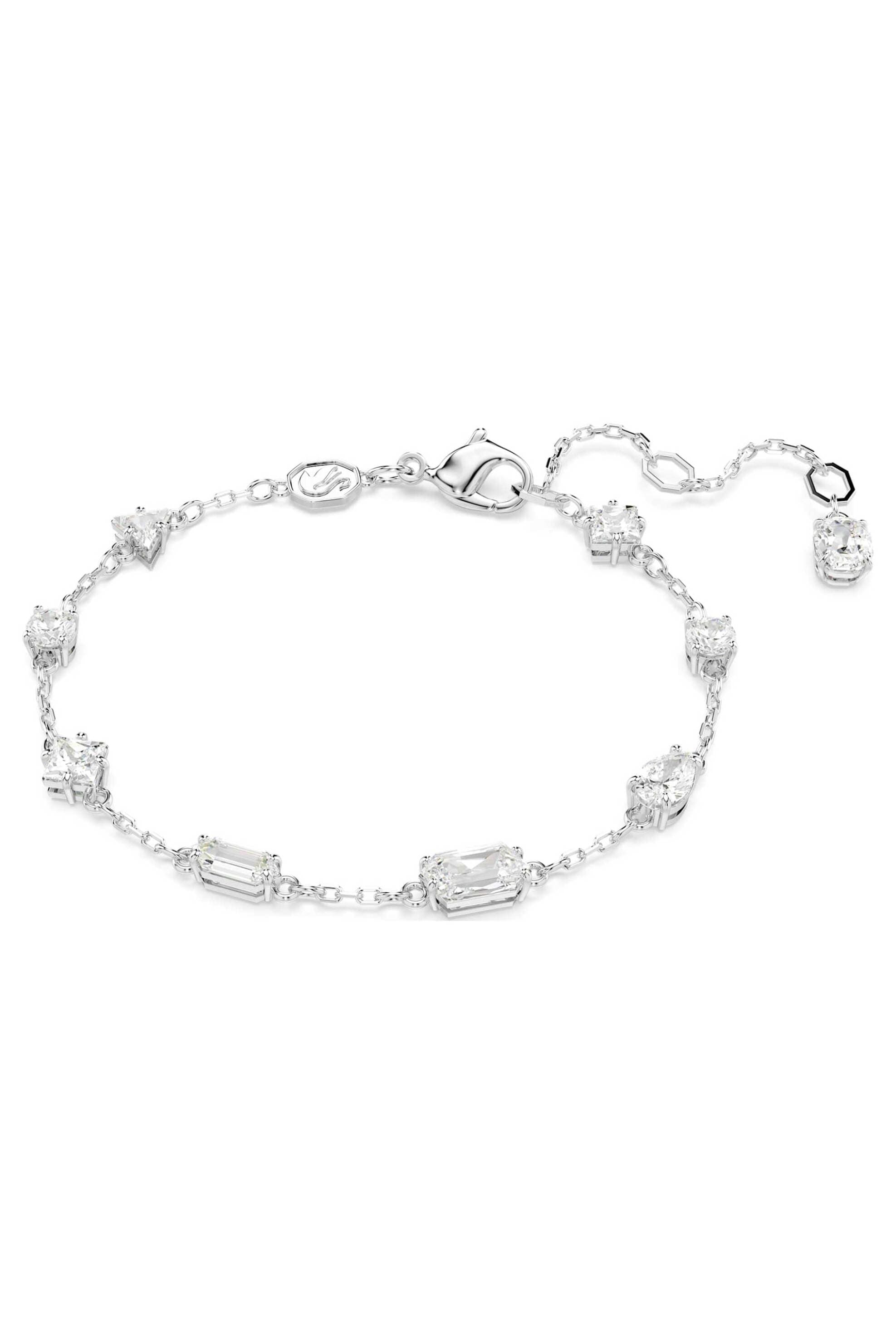 Swarovski γυναικείο βραχιόλι μικτές κοπές, σχέδιο scattered, λευκό, επιμετάλλωση ροδίου "Mesmera"