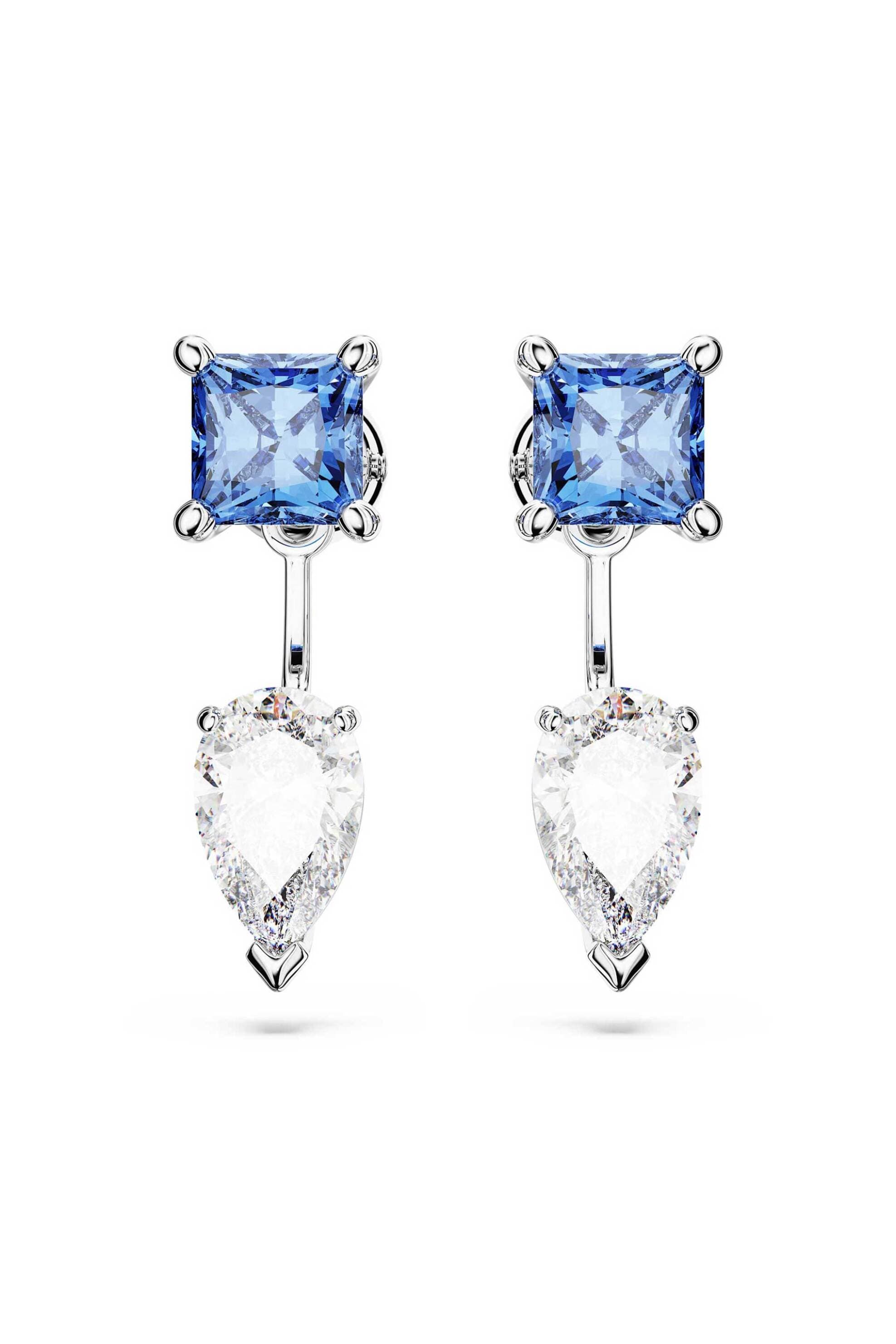 Swarovski γυναικεία σκουλαρίκια μικτές κοπές, αποσπώμενα, μπλε, επιμετάλλωση ροδίου "Mesmera"