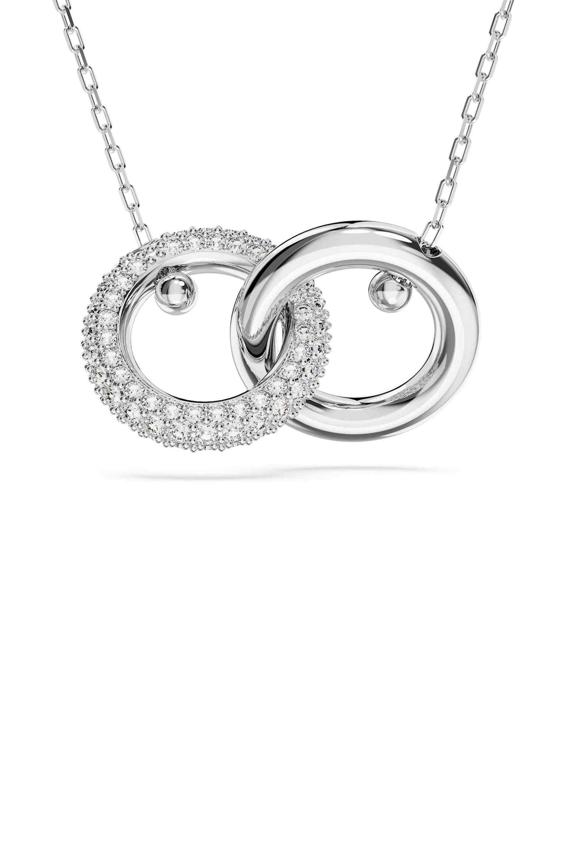 Swarovski γυναικείο μενταγιόν αλληλένδετη στεφάνη, λευκό, επιμετάλλωση ροδίου "Dextera"