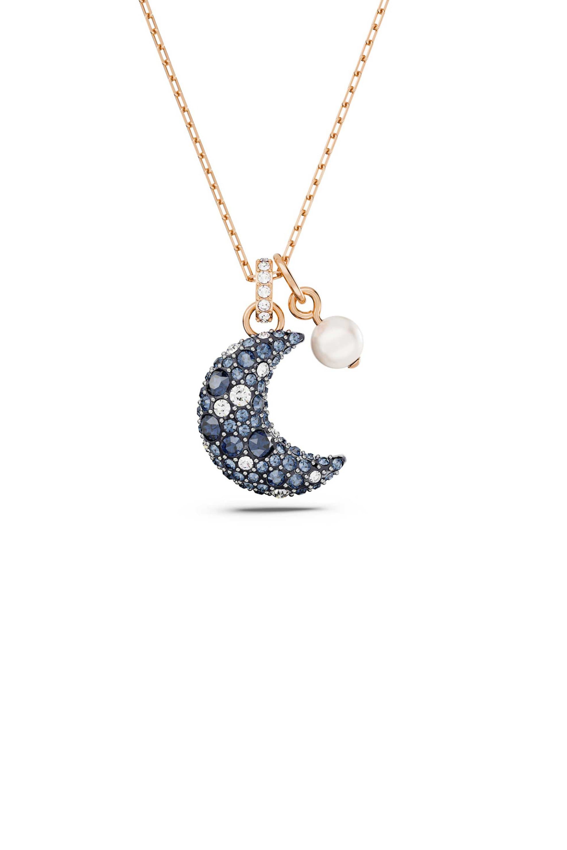 Swarovski γυναικείο μενταγιόν φεγγάρι, πολύχρωμο, επιμετάλλωση σε ροζ χρυσαφί τόνο "Sublima"