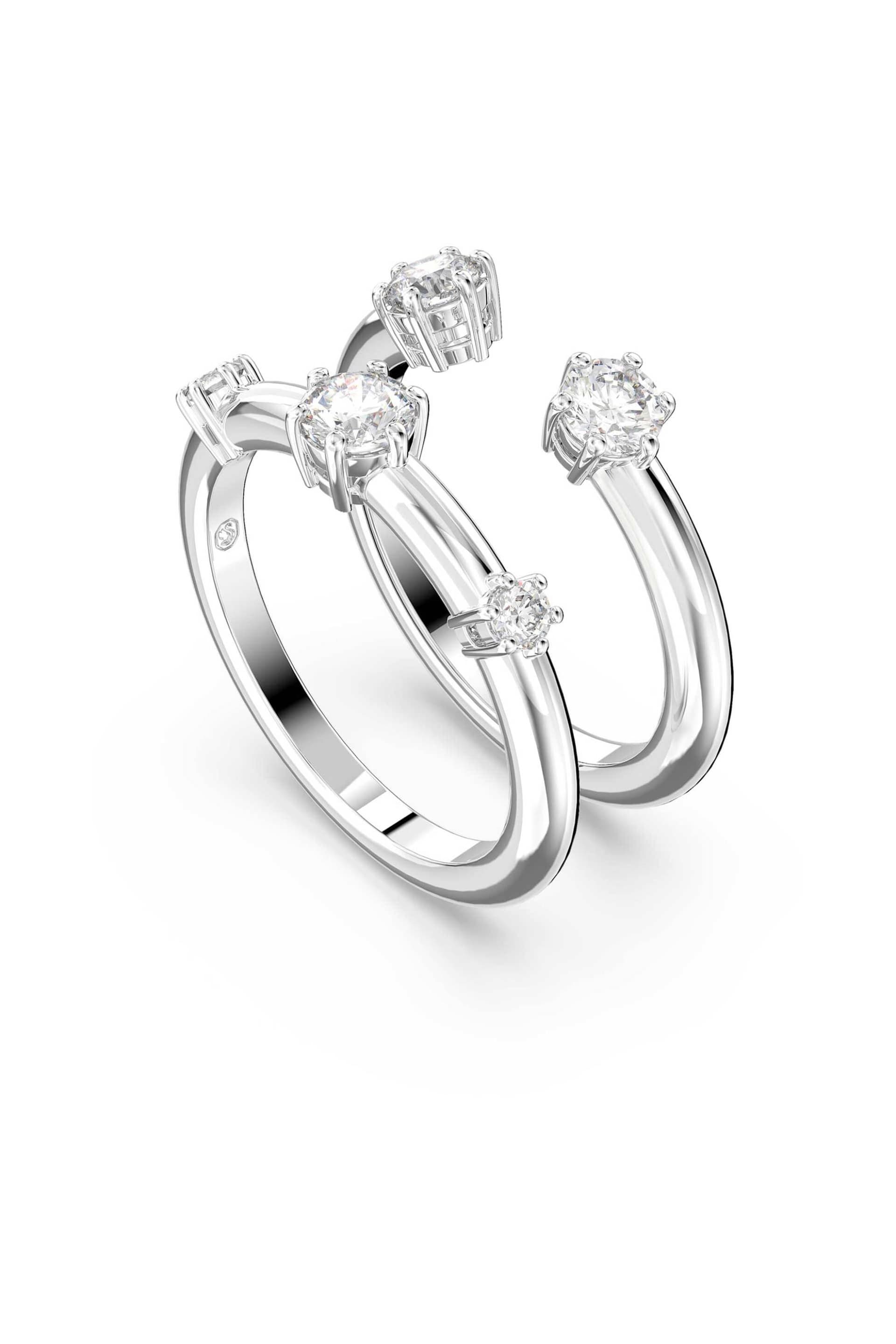 Swarovski γυναικείο δαχτυλίδι σετ (2), στρογγυλή κοπή, λευκό, επιμετάλλωση ροδίου "Constella" (50)