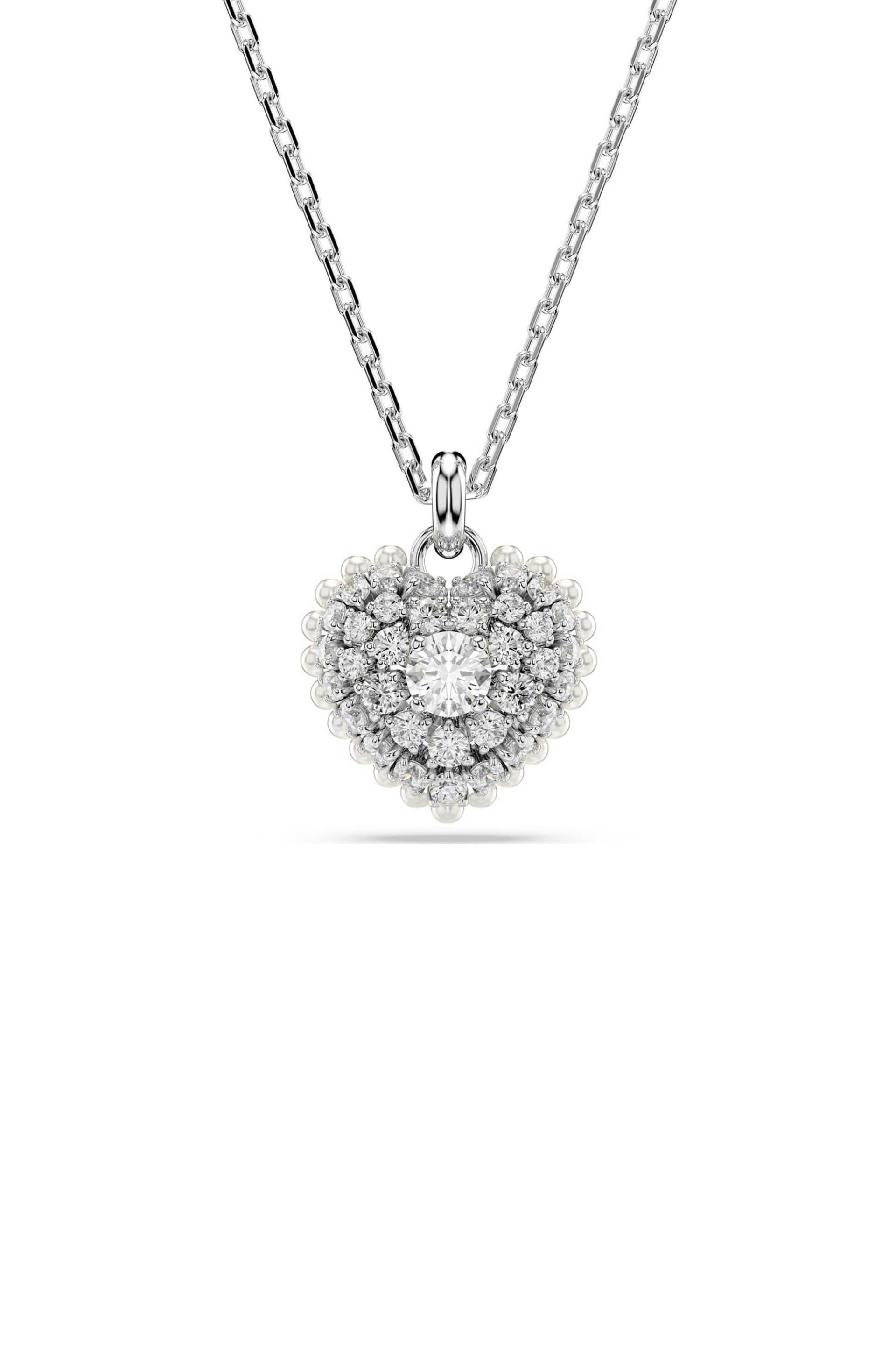 Swarovski γυναικείο μενταγιόν καρδιά, λευκό, επιμετάλλωση ροδίου "Idyllia"