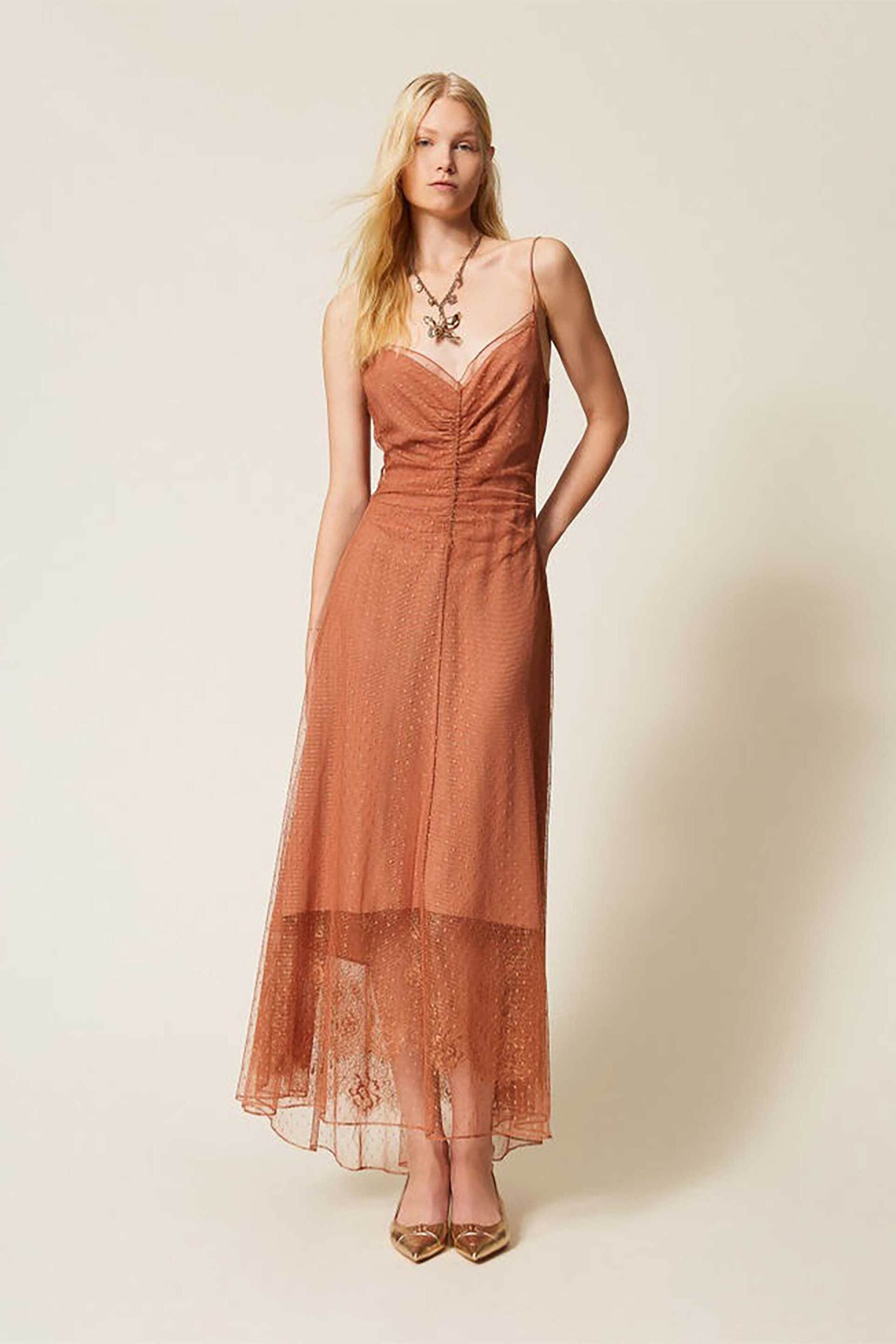 Twinset γυναικείο maxi φόρεμα με τούλι