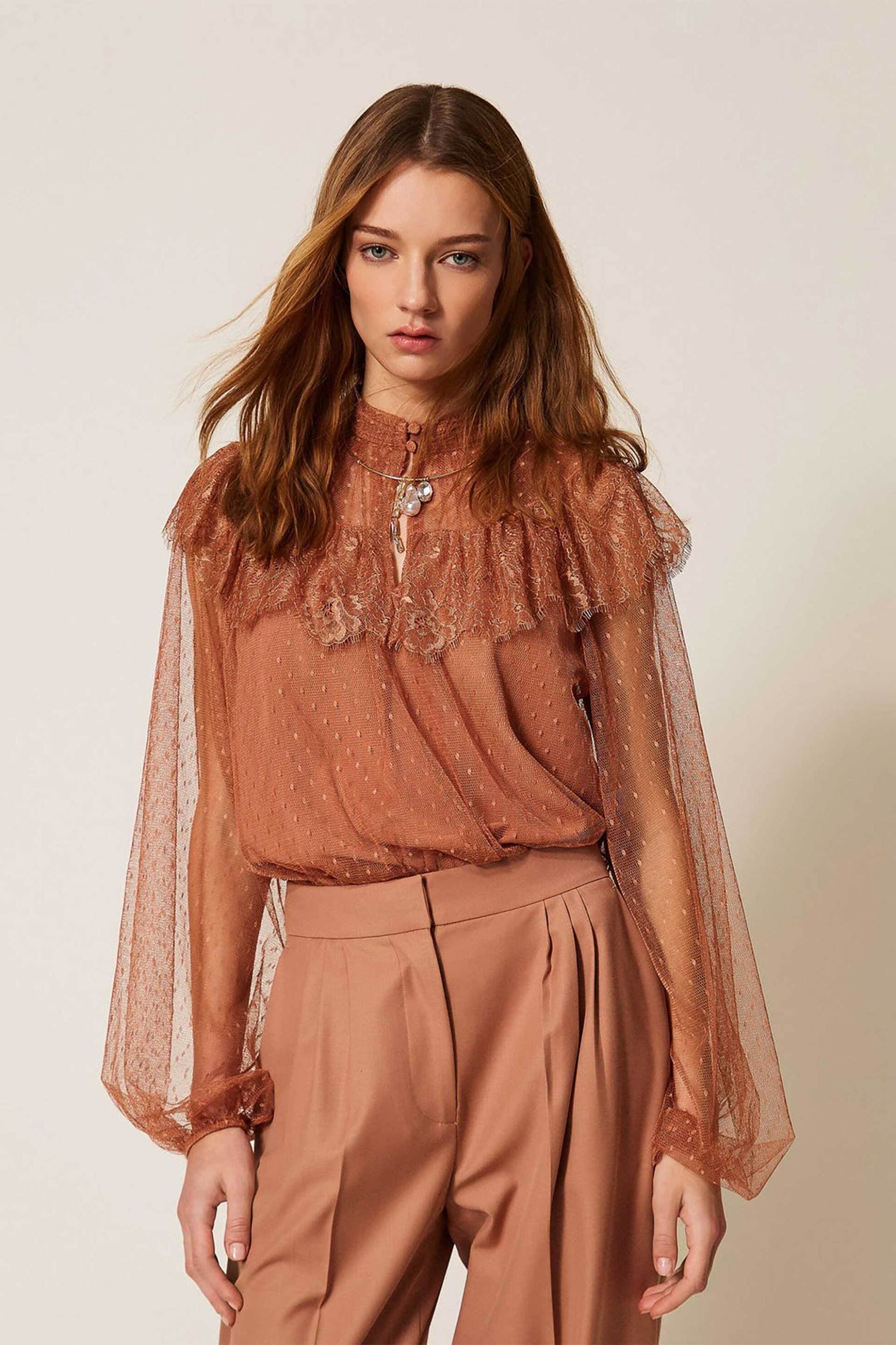 Twinset γυναικεία μπλούζα από τούλι με φιόγκο