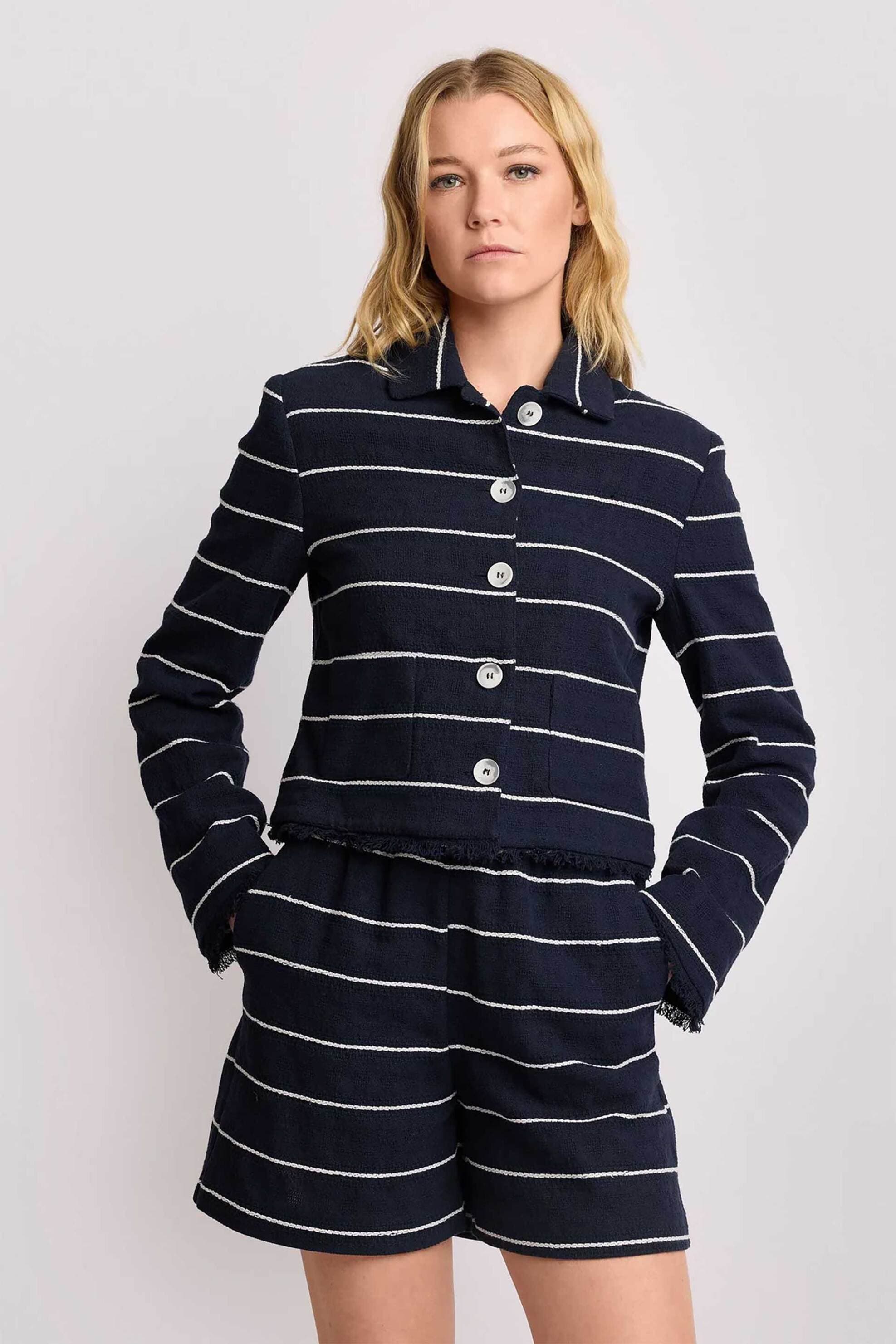 Kocca γυναικείο jacket με ριγέ σχέδιο και ξέφτια "Dorotee"