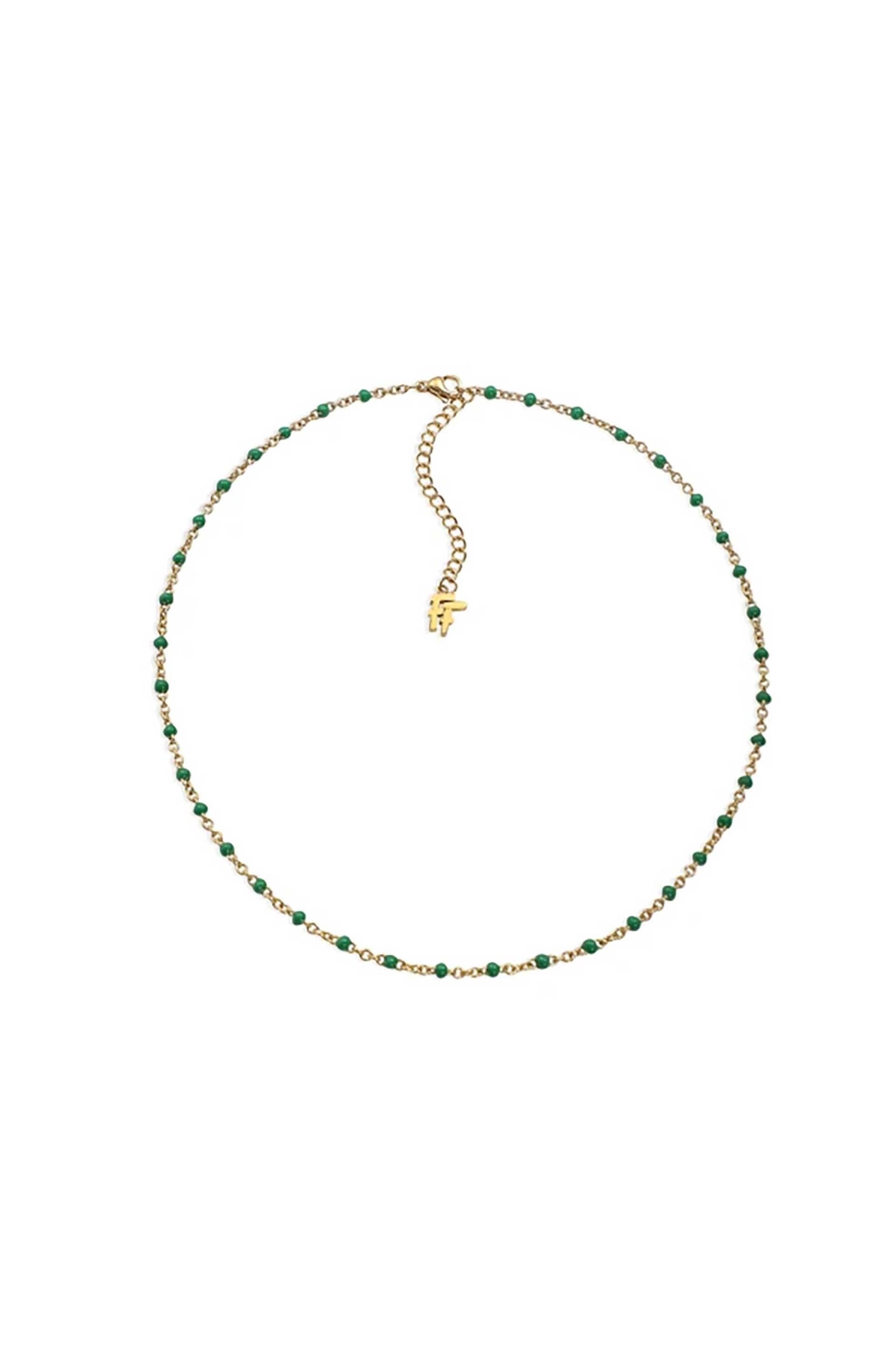 Folli Follie γυναικείο επίχρυσο κολιέ με πράσινο σμάλτο "Blissful Heart4Heart"