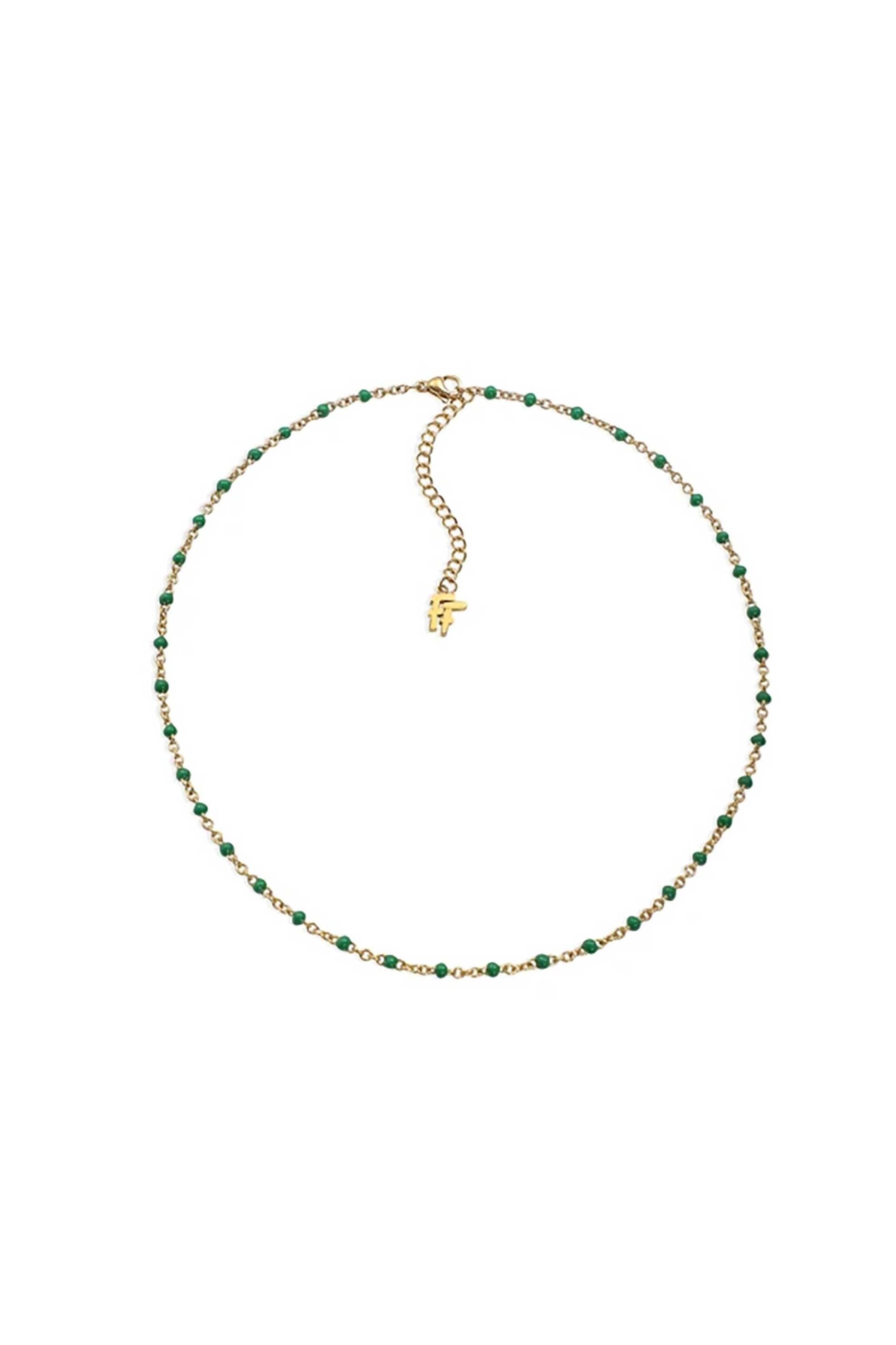 Folli Follie γυναικείο επίχρυσο κολιέ με πράσινο σμάλτο "Blissful Heart4Heart"