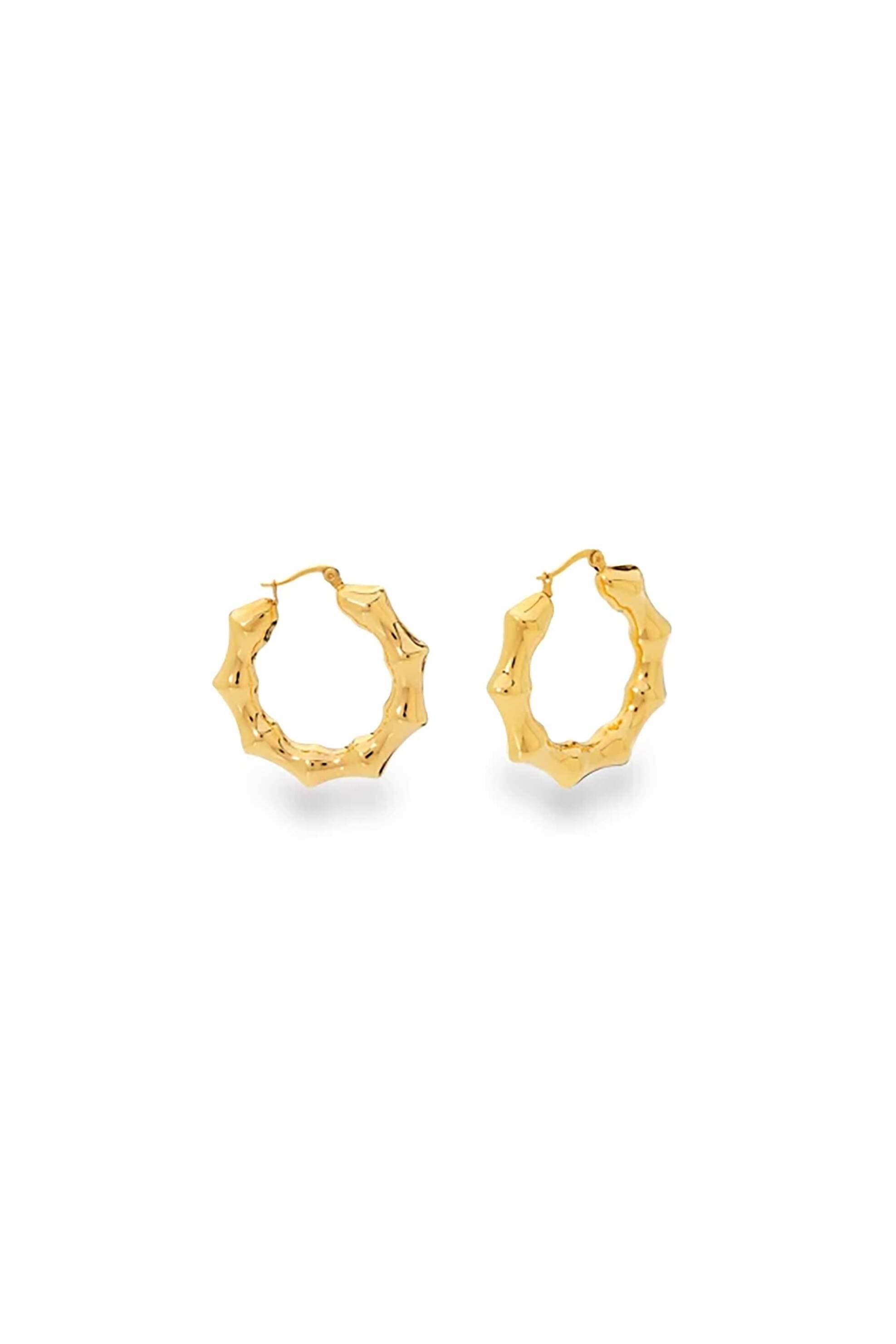 Folli Follie γυναικεία επίχρυσα σκουλαρίκια κρίκοι με σχέδιο bamboo "Hoops!"