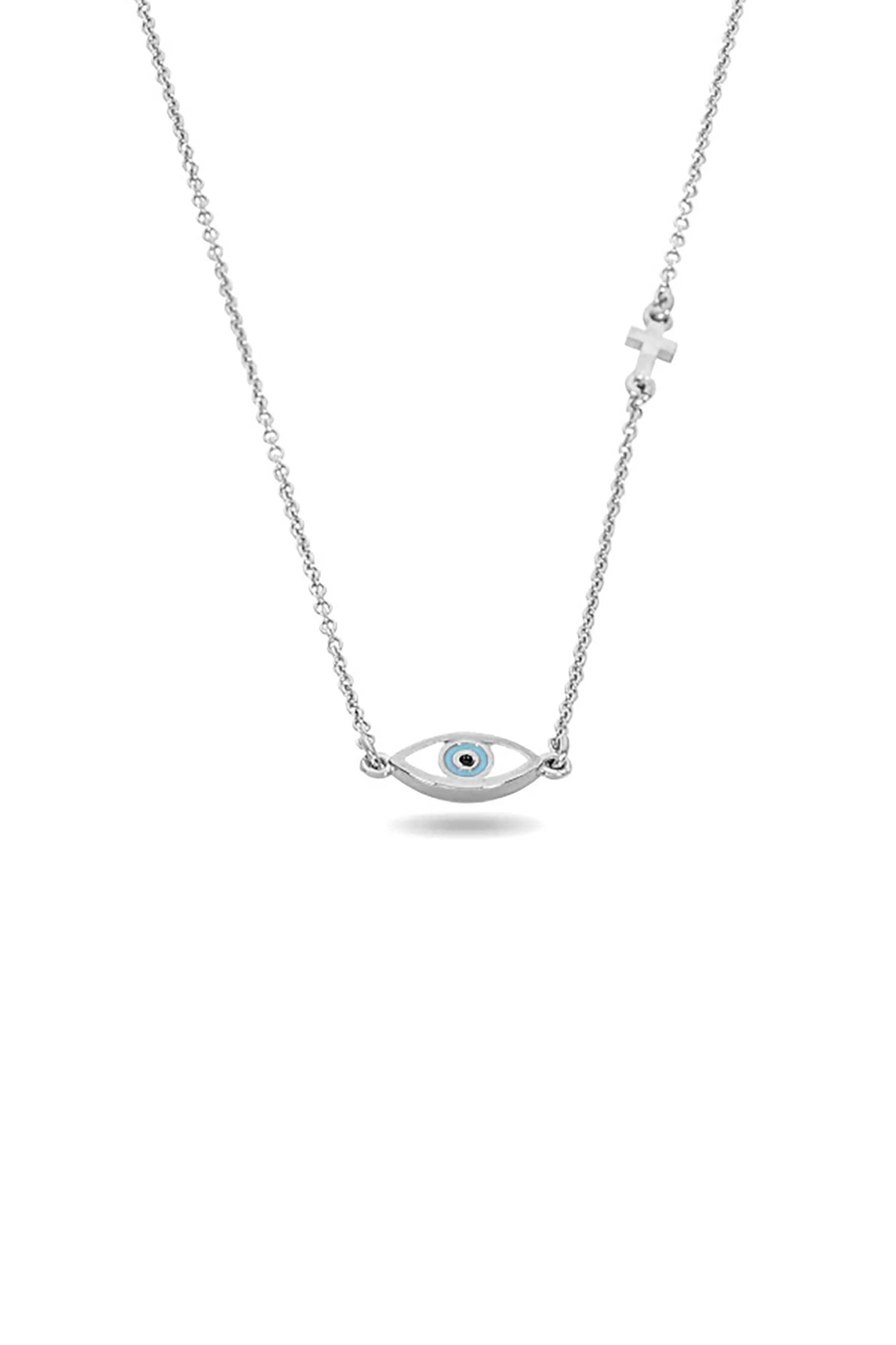 Folli Follie γυναικείο κοντό ασημένιο κολιέ με μοτίφ μάτι "Eyez on me"