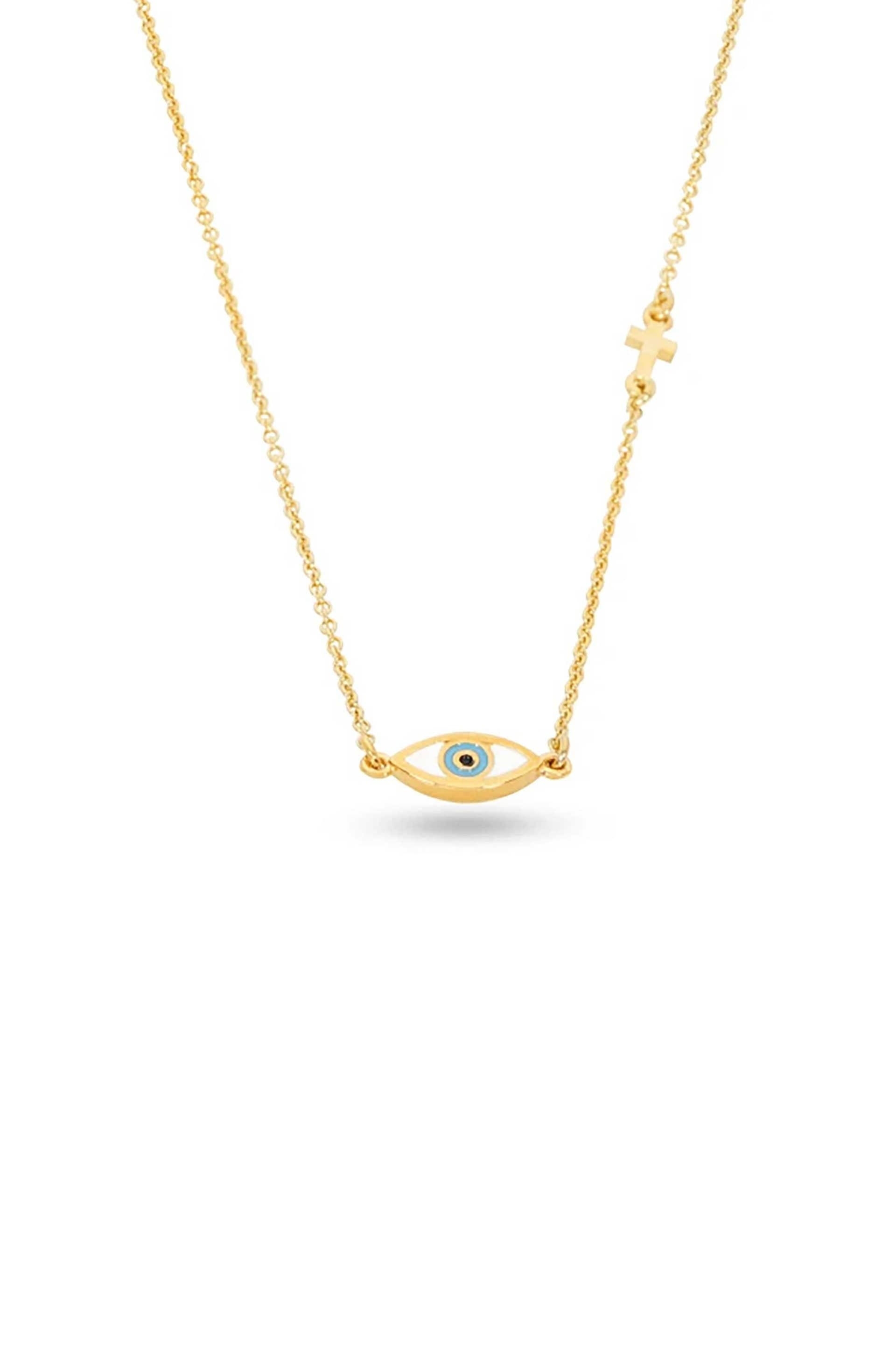 Folli Follie γυναικείο κοντό επίχρυσο κολιέ με μοτίφ μάτι "Eyez on me"