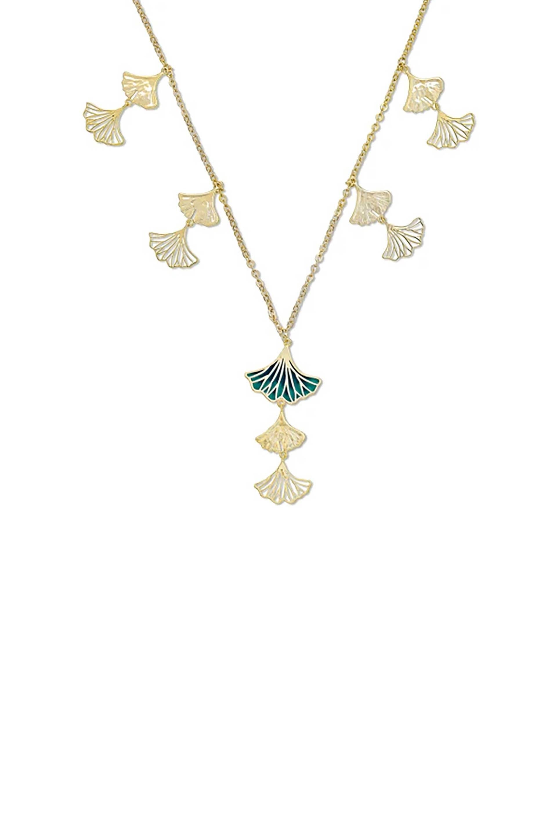 Folli Follie γυναικείο μακρύ κολιέ με πράσινο σμάλτο "Mystic Petals"