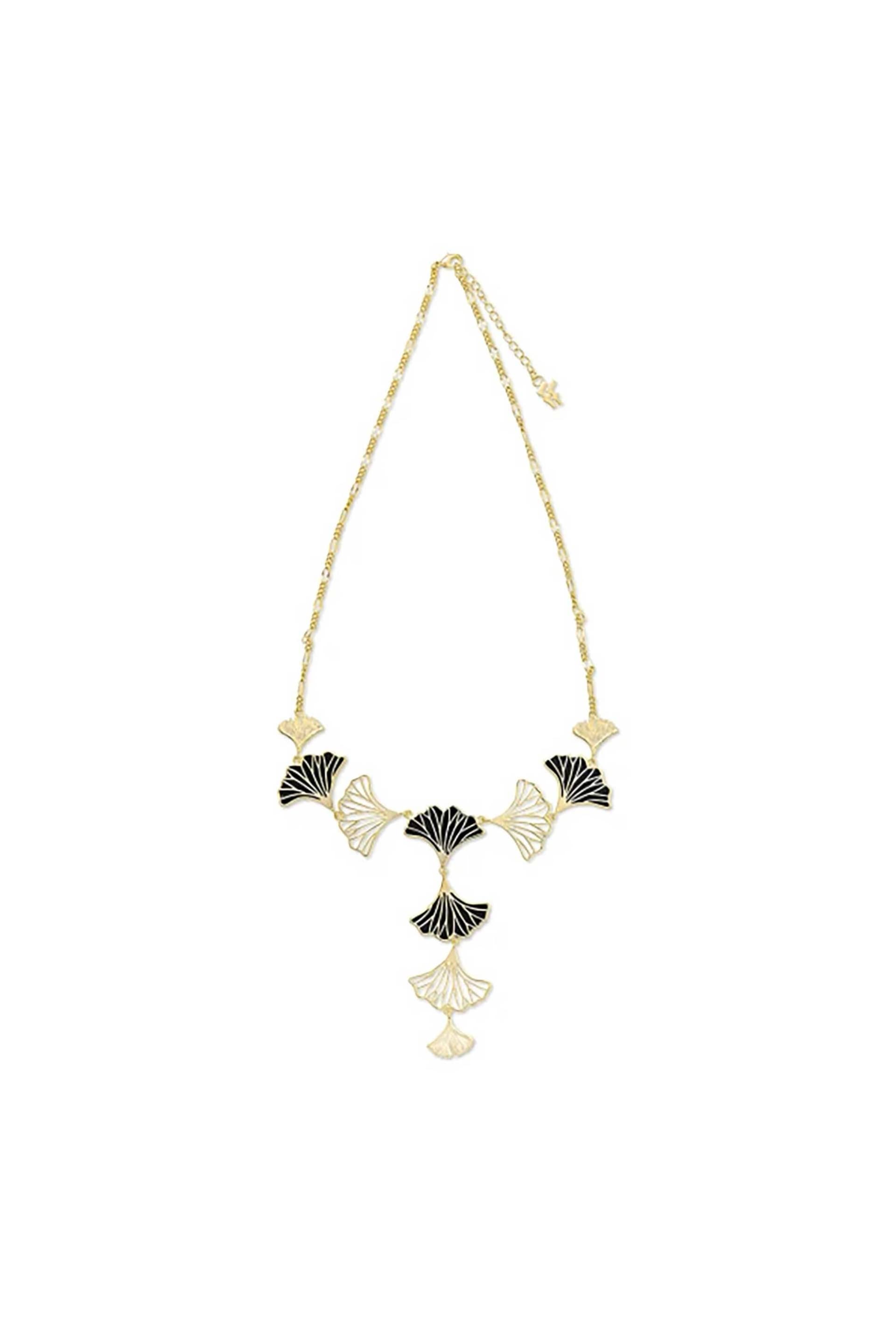 Folli Follie γυναικείο μακρύ κολιέ με μαύρο σμάλτο "Mystic Petals"