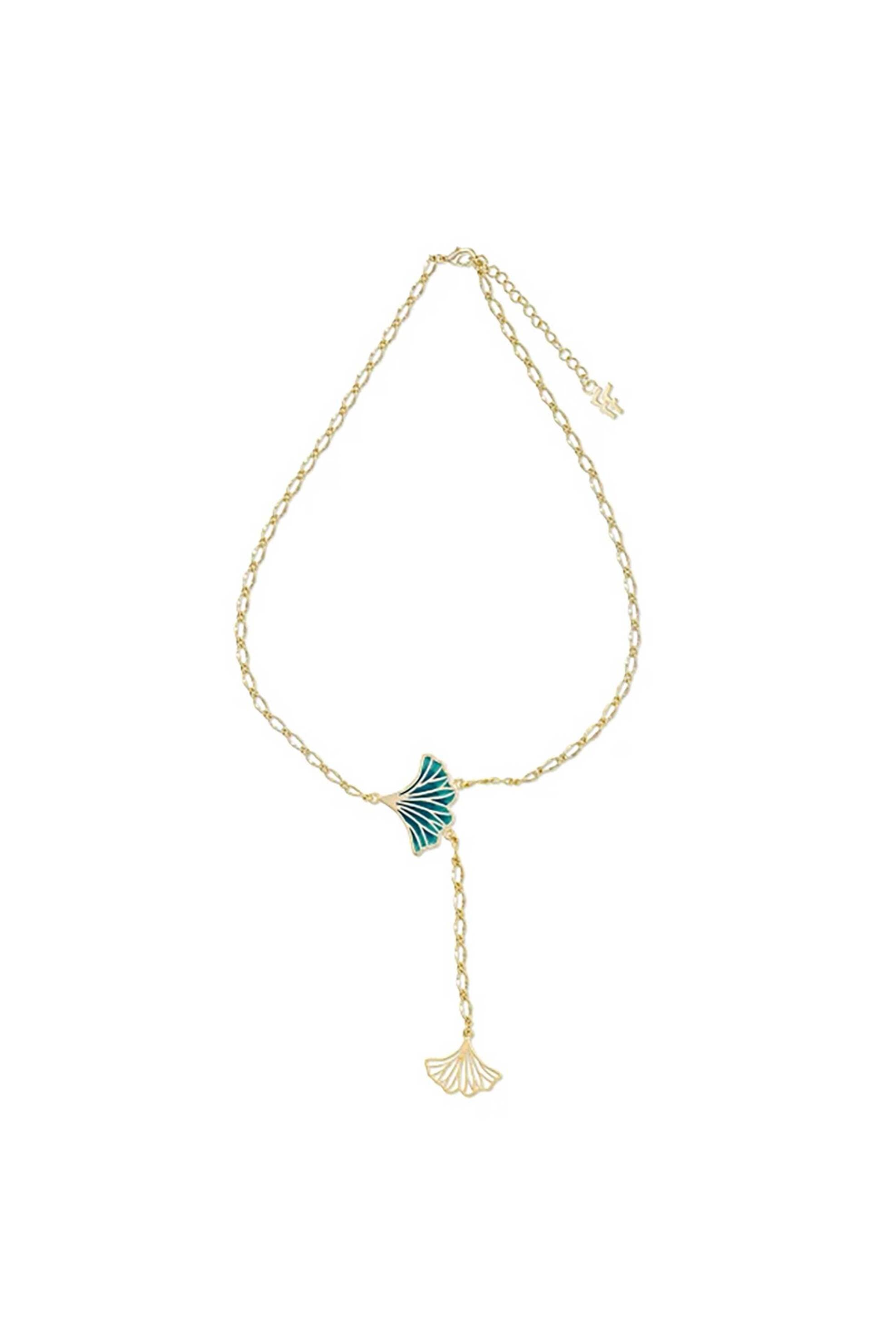 Folli Follie γυναικείο κοντό επίχρυσο κολιέ με πράσινο σμάλτο "Mystic Petals"