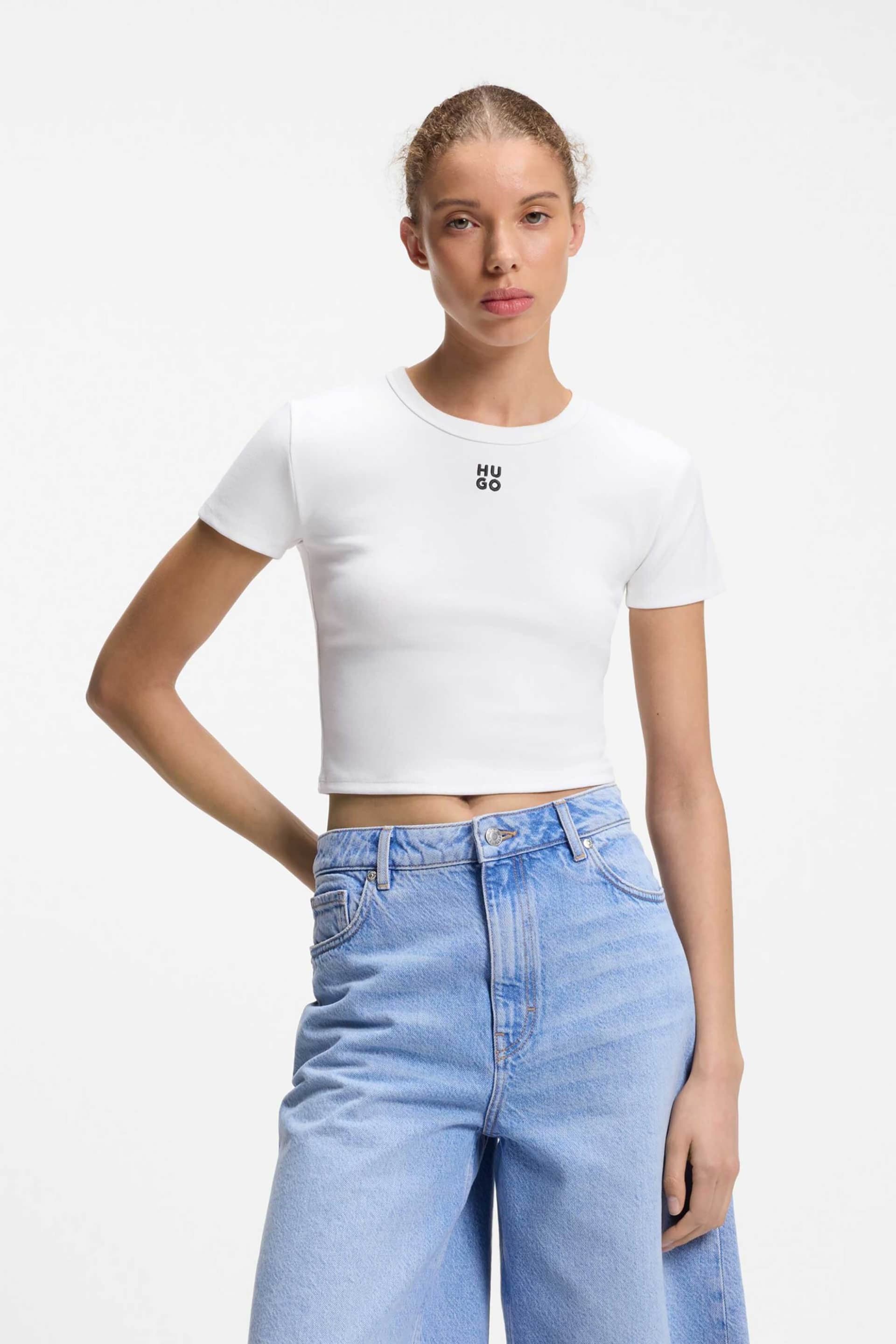 Hugo Boss γυναικείο T-shirt βαμβακερό μονόχρωμο με λογότυπο "Delanor"