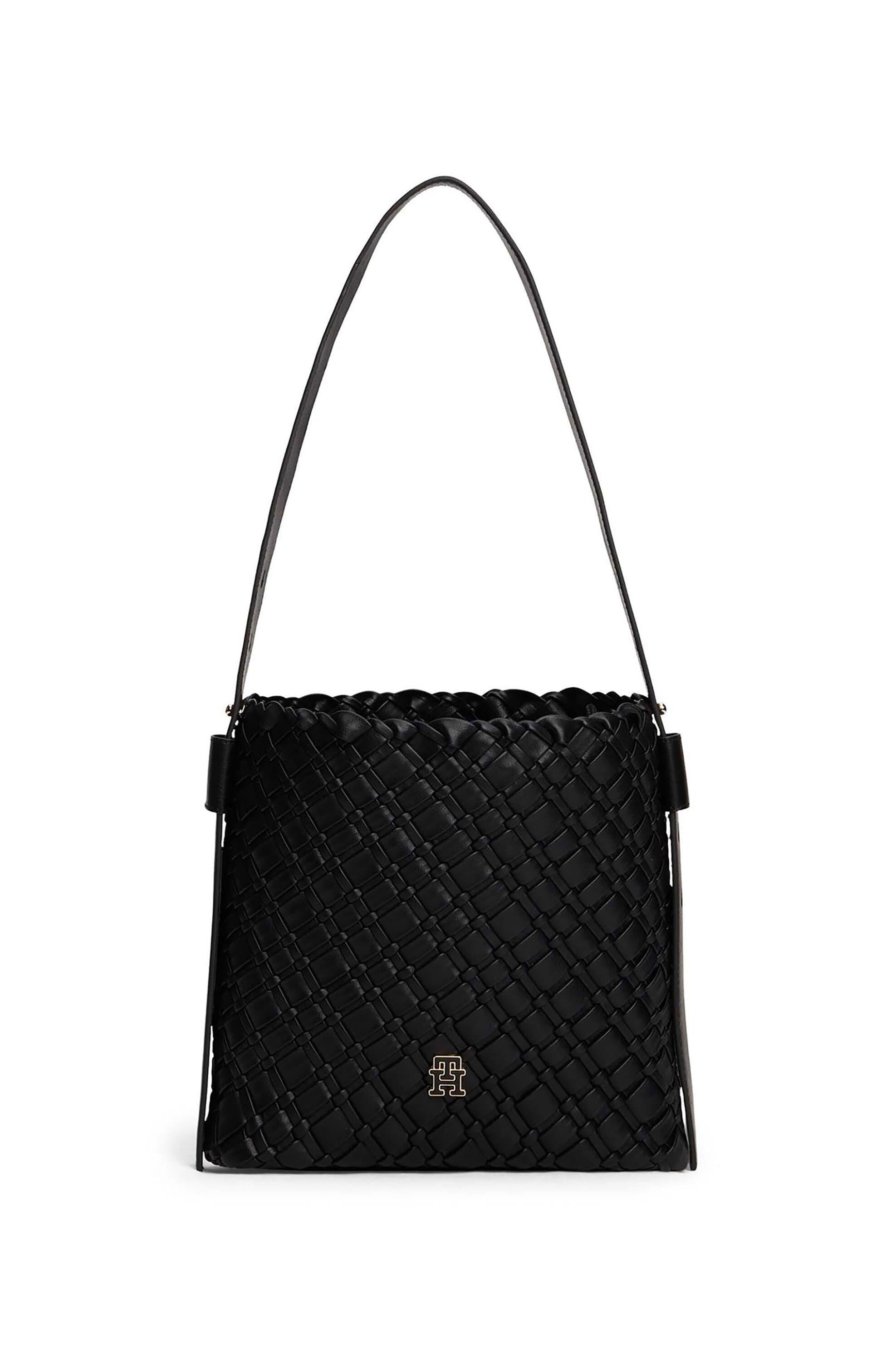 Tommy Hilfiger γυναικεία τσάντα ώμου με μεταλλικό monogram και πλεκτό σχέδιο "TH Braided"