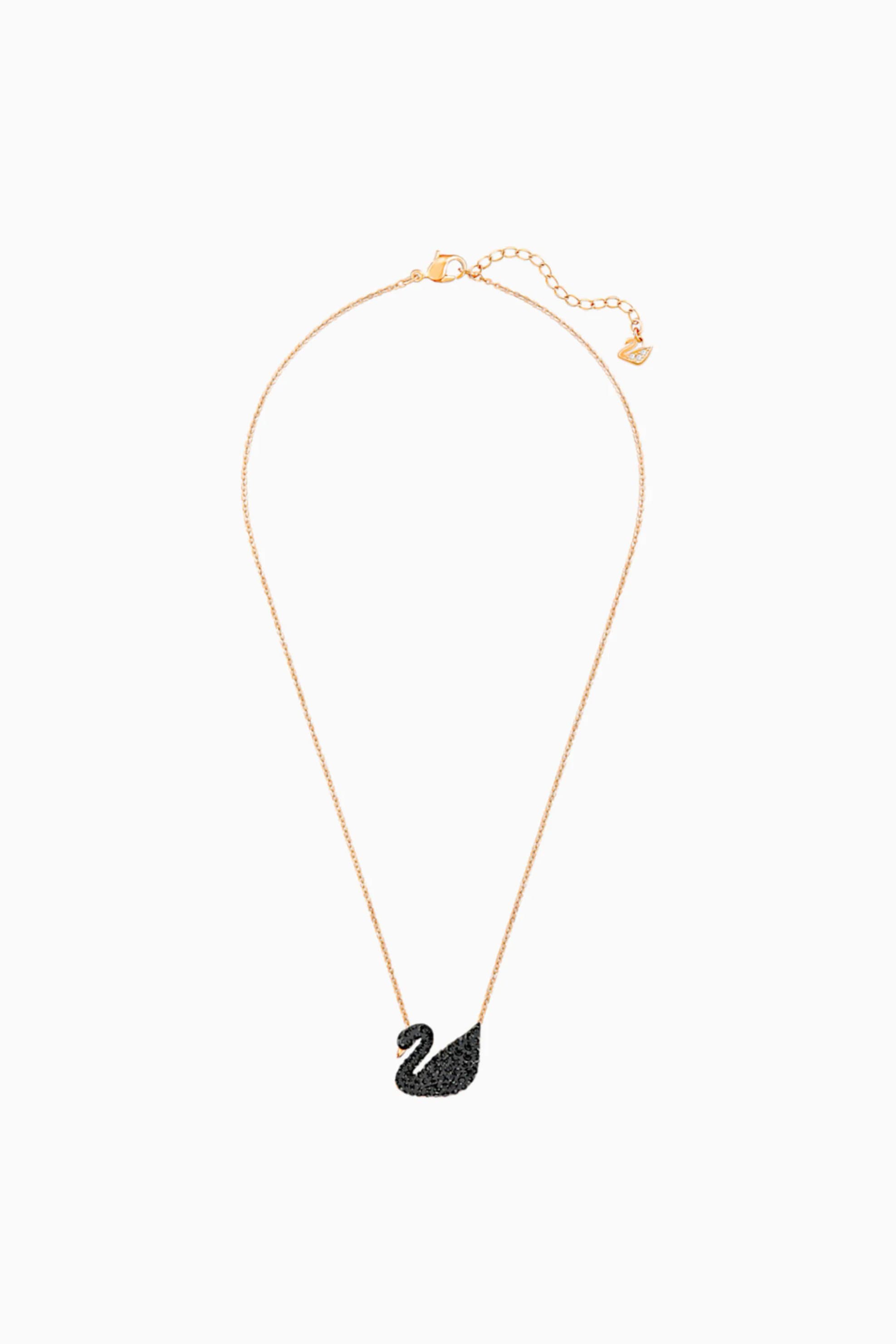 Swarovski Iconic Swan Pendant, Black, Rose-gold tone plated